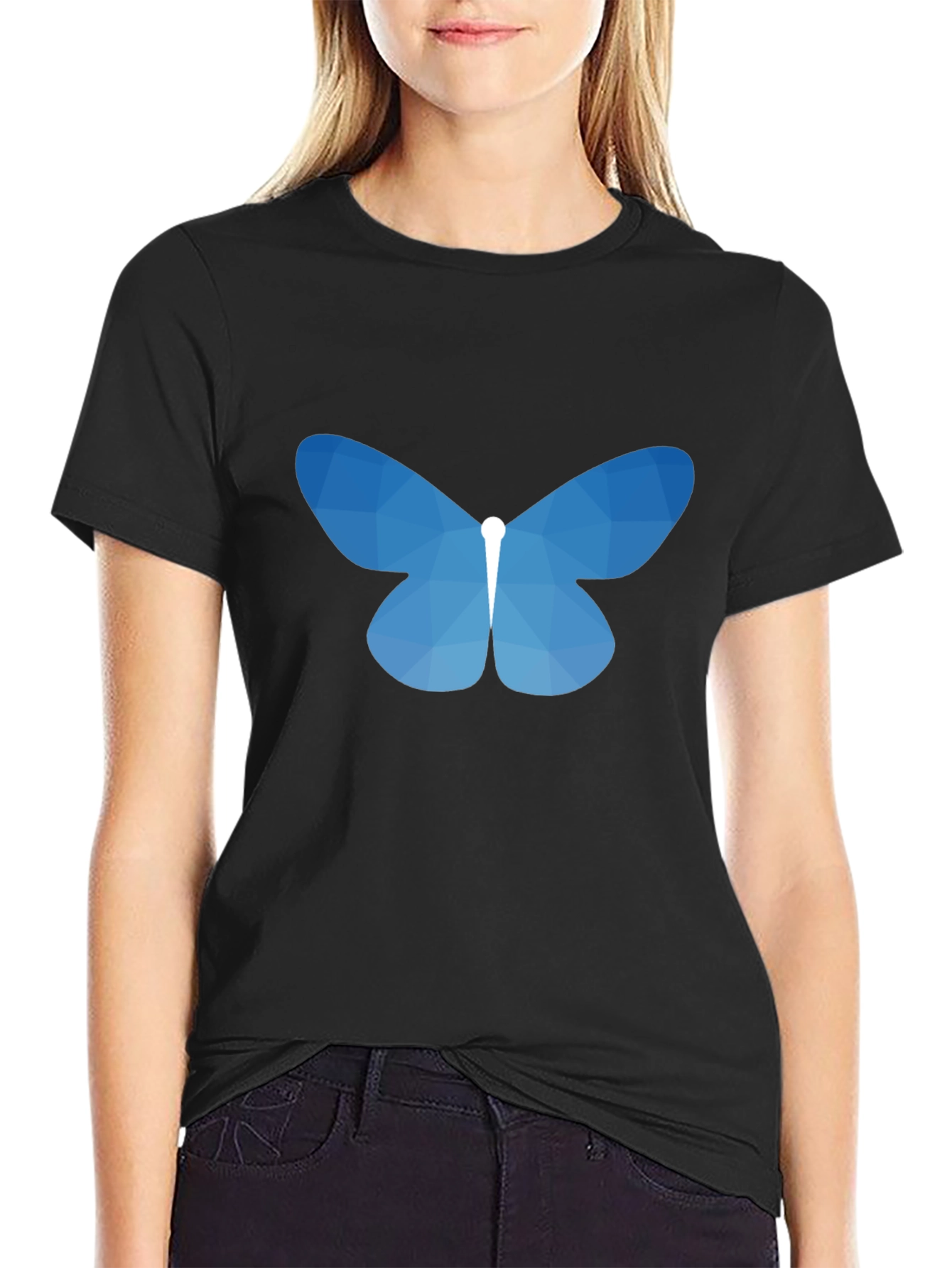 Geometric Butterfly Graphic Tee - Black