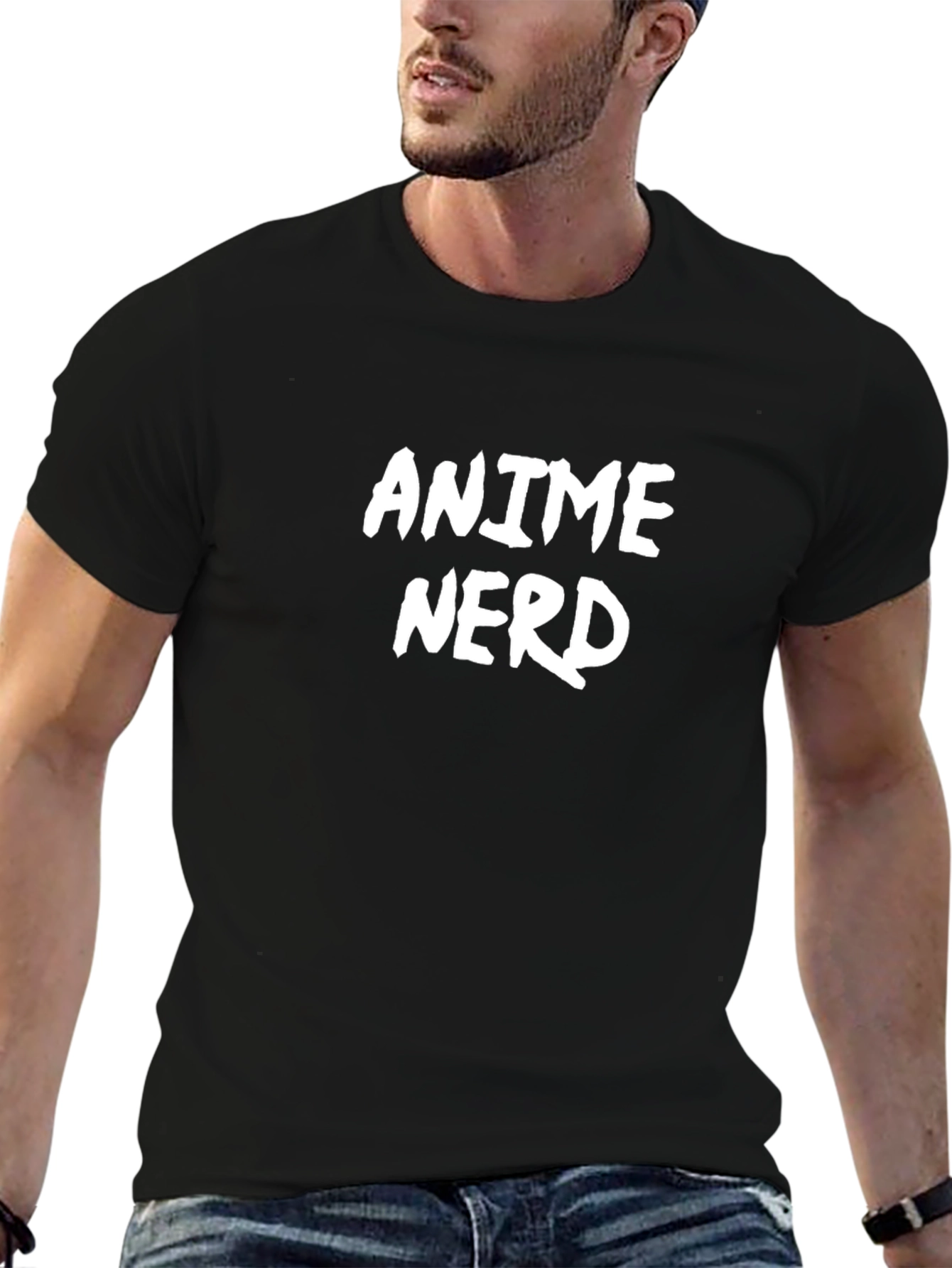 Anime Nerd T-Shirt - Black Cotton Blend Graphic Tee