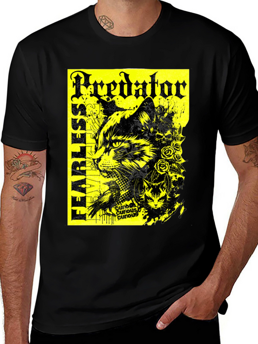 Predator Cat Graphic T-Shirt - Fearless Design