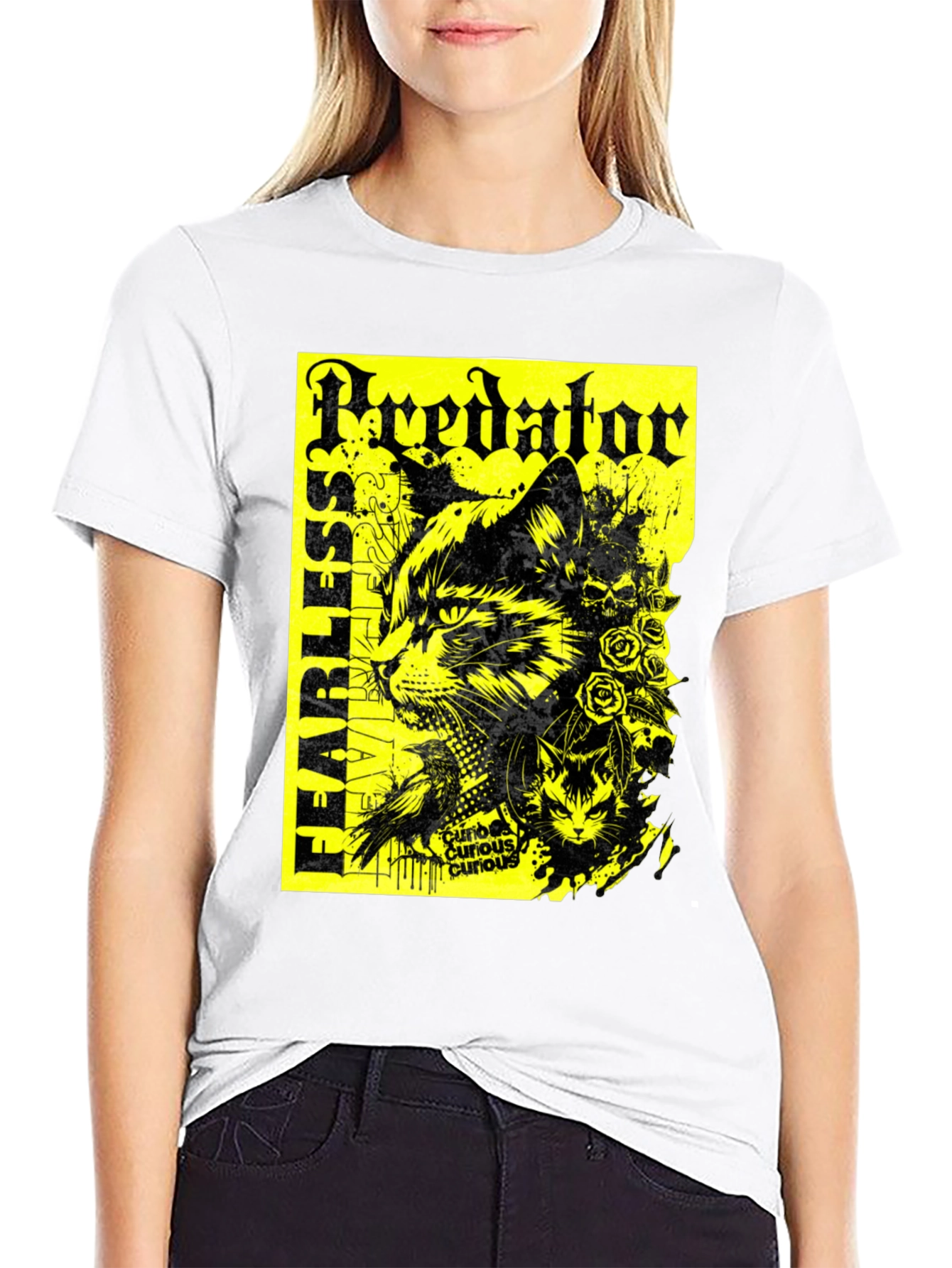 Predator Cat Graphic T-Shirt - Fearless Design