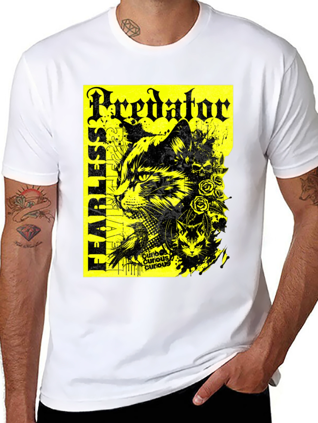 Predator Cat Graphic T-Shirt - Fearless Design