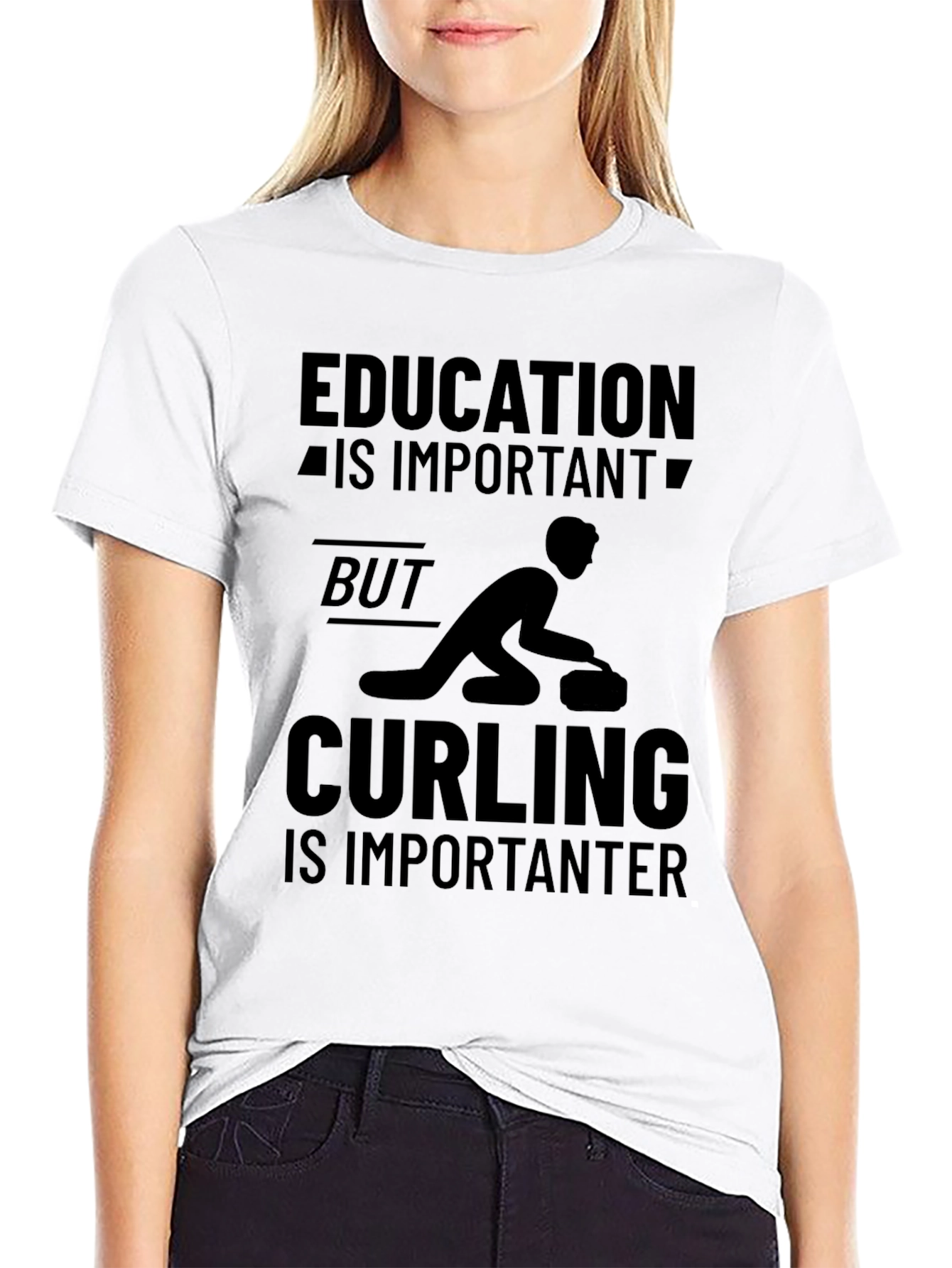 Funny Curling T-Shirt: Education vs. Curling