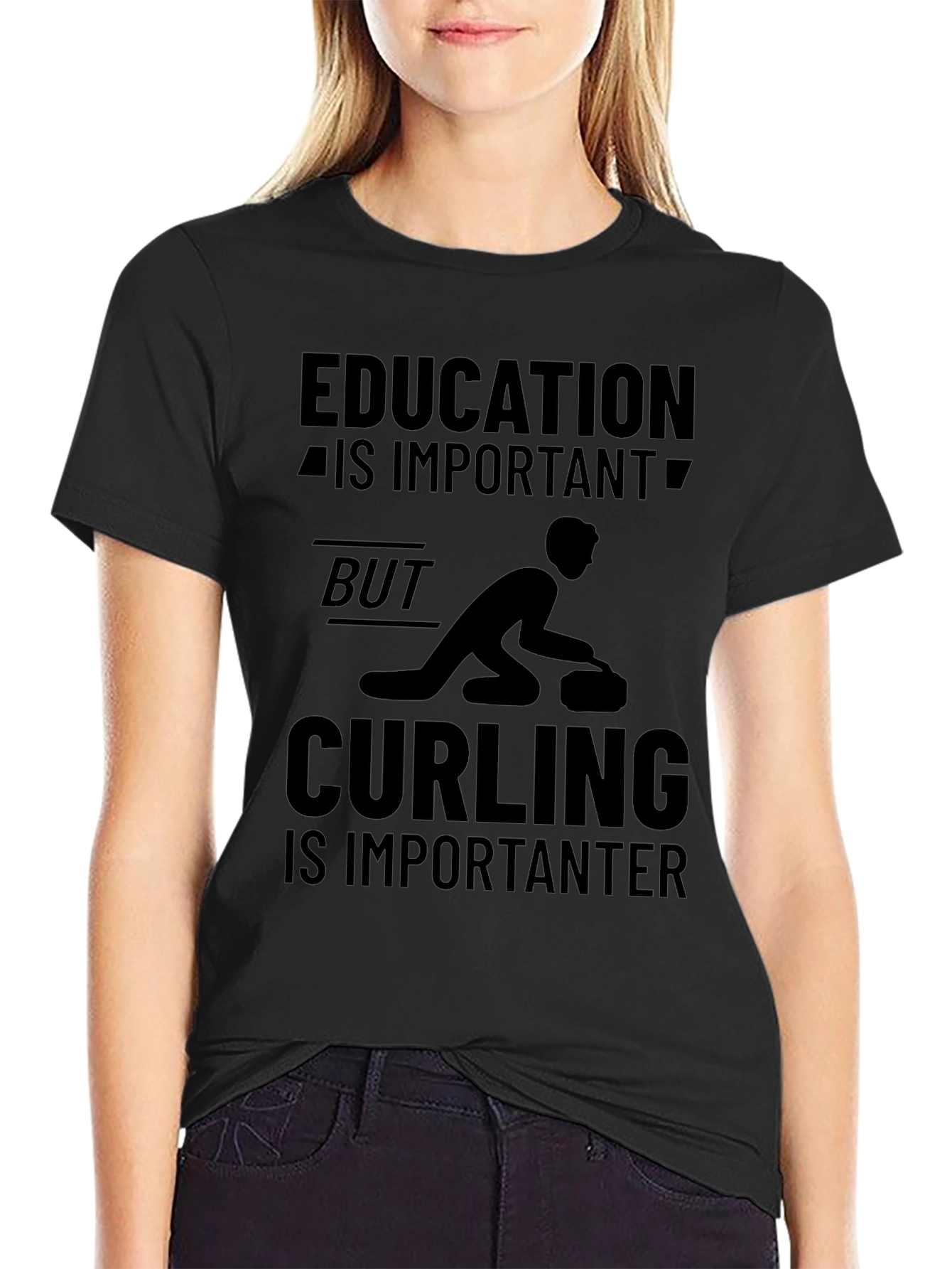 Funny Curling T-Shirt: Education vs. Curling