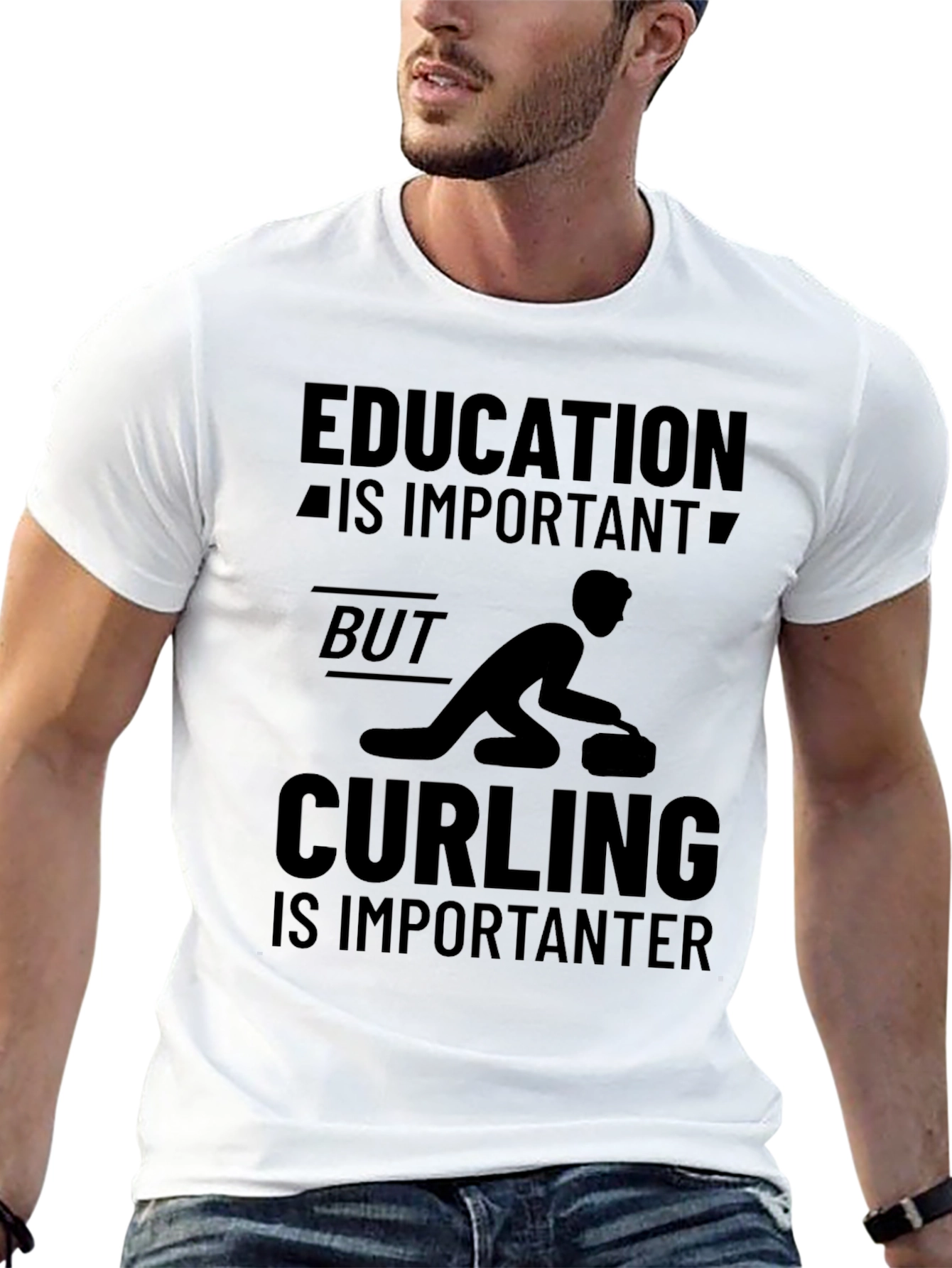 Funny Curling T-Shirt: Education vs. Curling