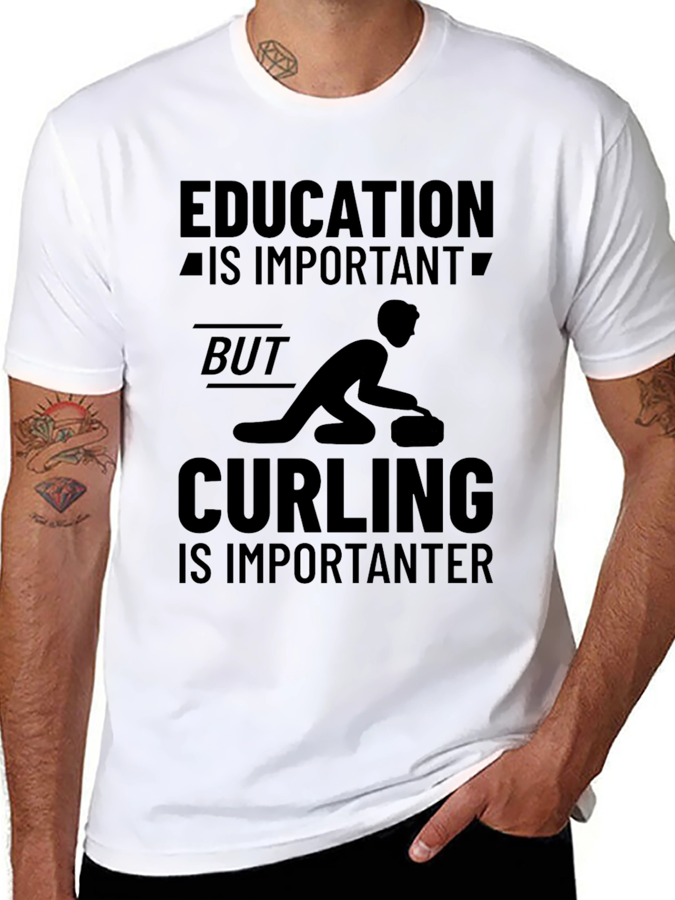 Funny Curling T-Shirt: Education vs. Curling