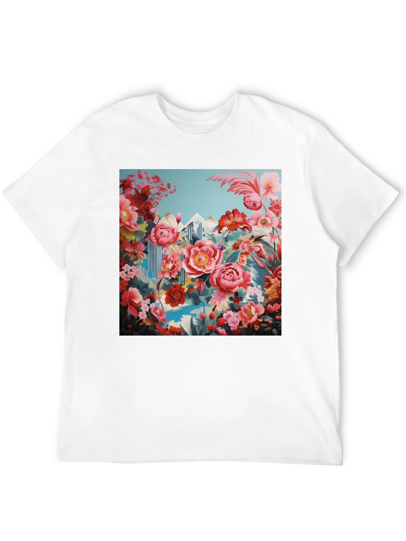 Floral Landscape Print Black T-Shirt