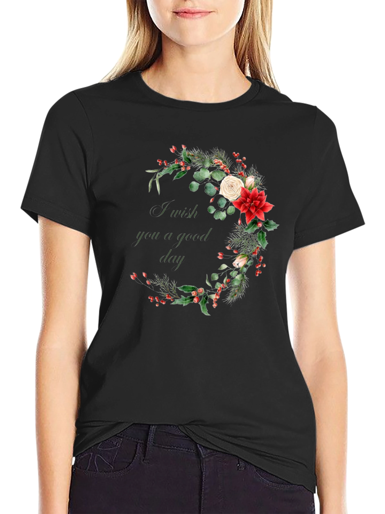 Floral Good Day Graphic Tee - Black