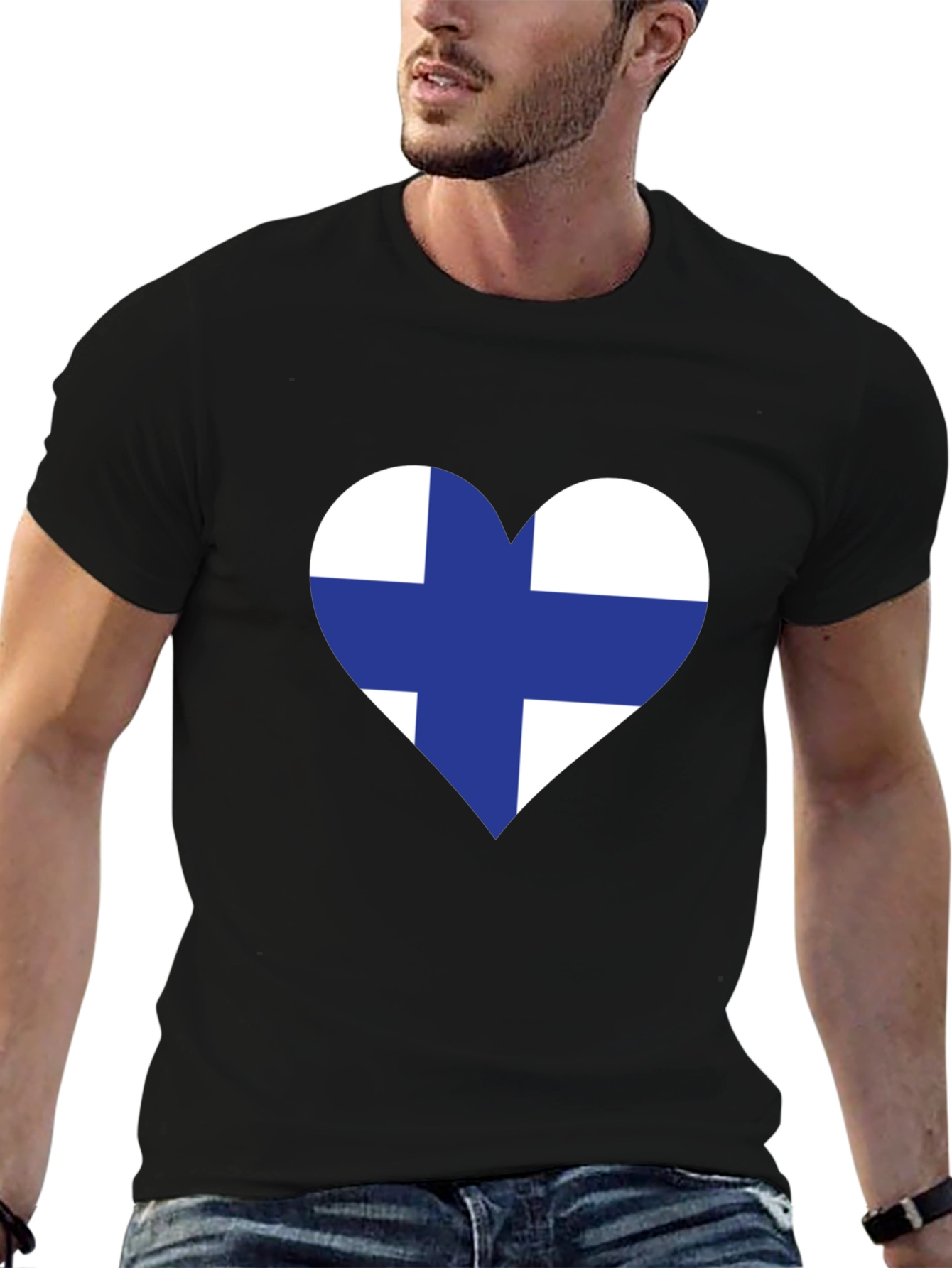 Finland Heart Flag Black T-Shirt