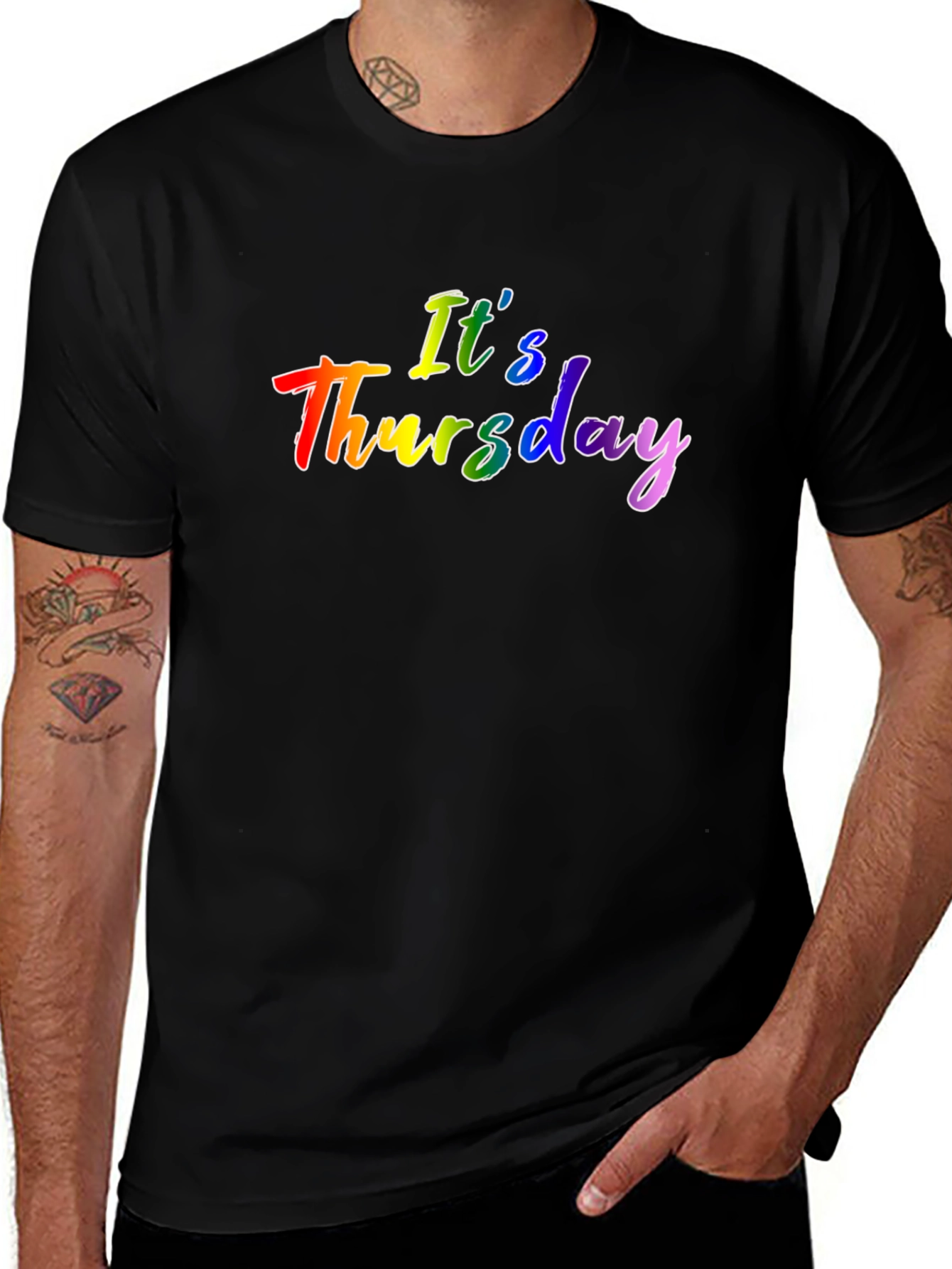 Its Thursday Rainbow Graphic Black T-Shirt