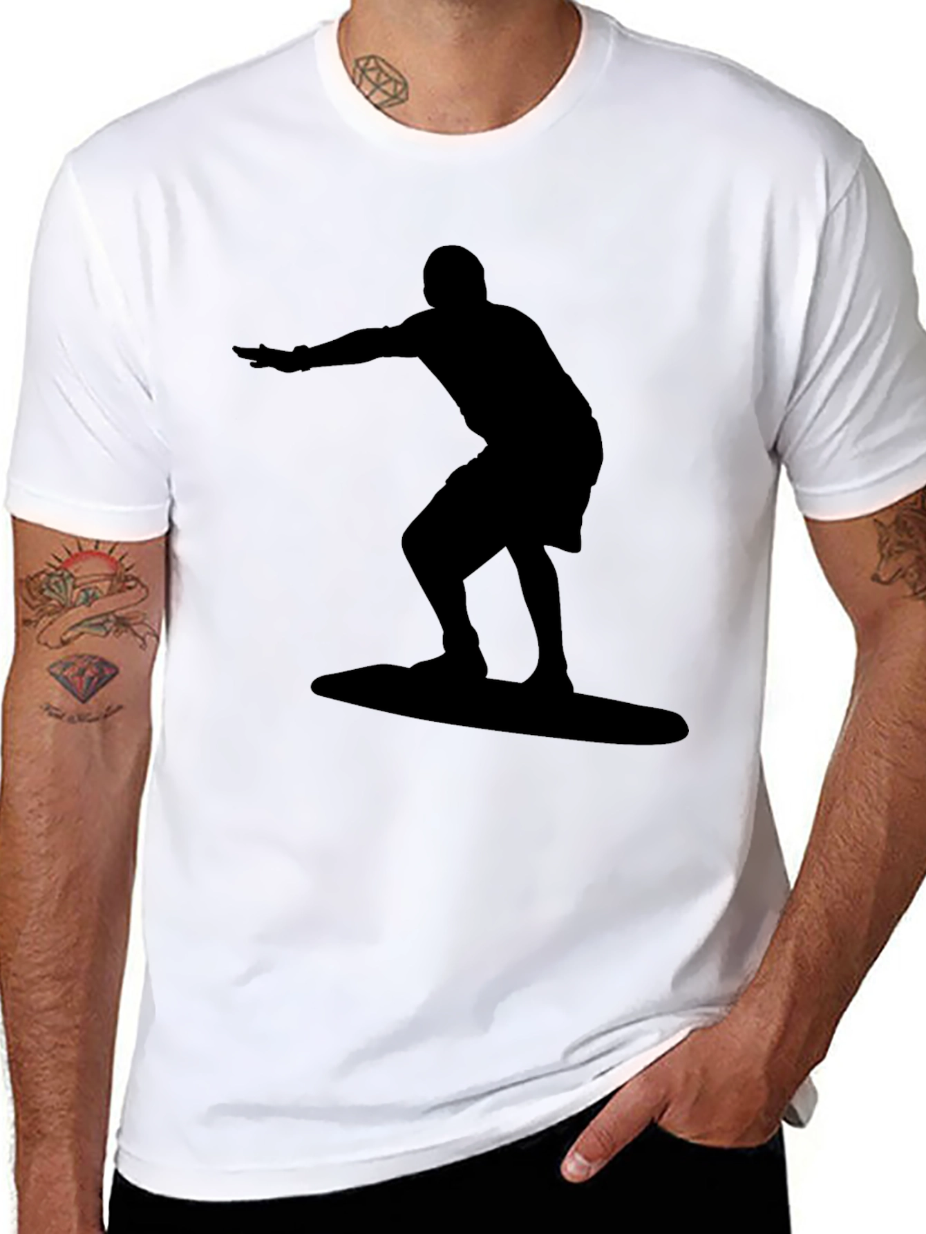 Surfer Silhouette Graphic Tee - Black