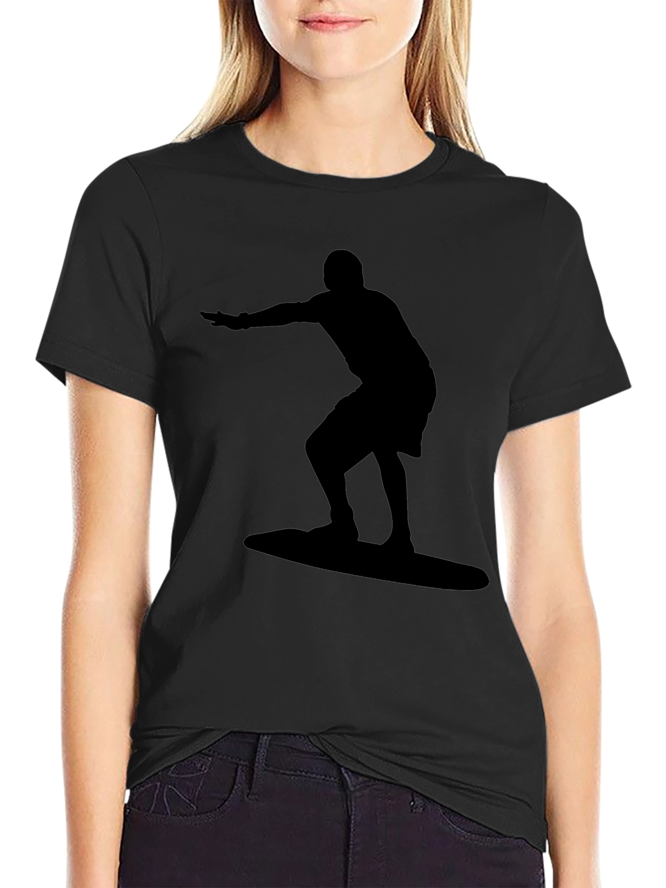 Surfer Silhouette Graphic Tee - Black