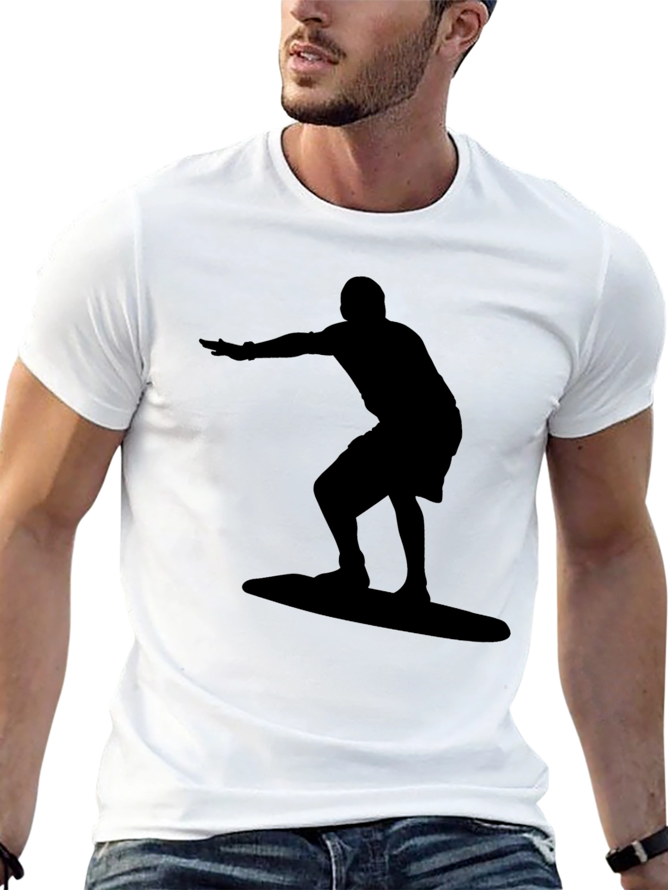Surfer Silhouette Graphic Tee - Black