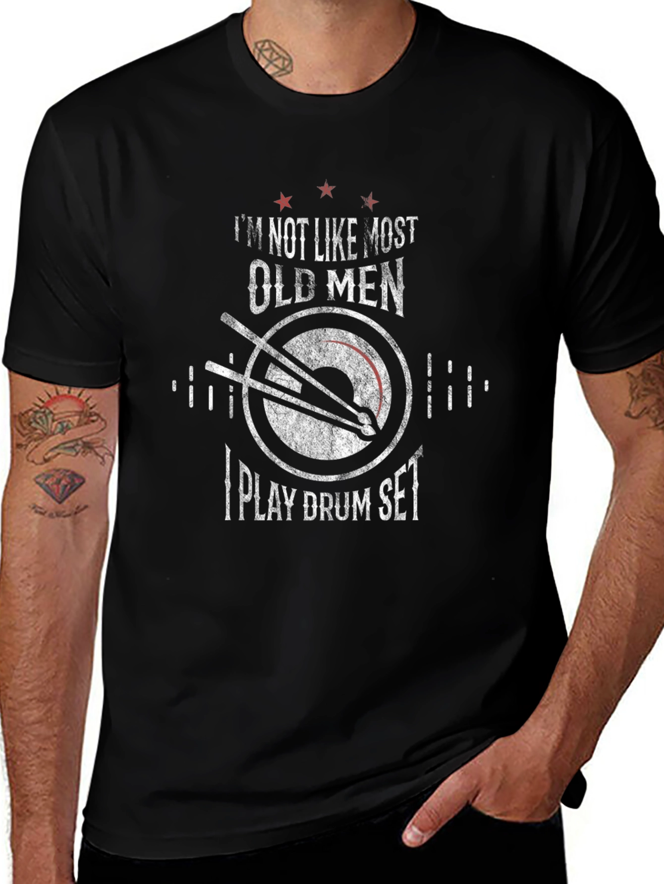 Drummer Old Men T-Shirt Funny Drum Set Tee