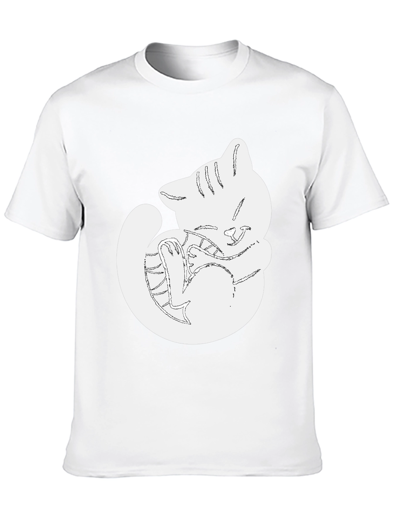 Cute Cat Outline Black T-Shirt