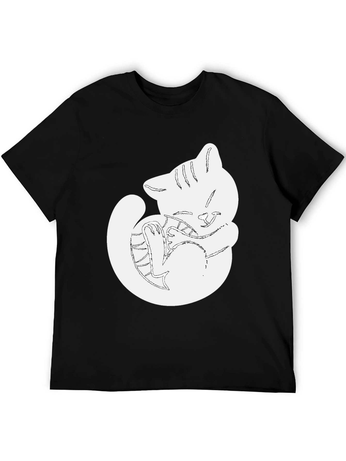 Cute Cat Outline Black T-Shirt