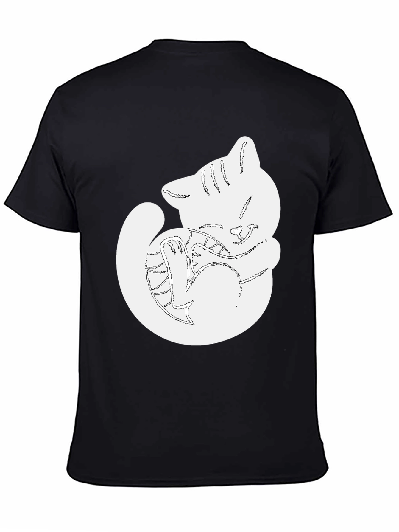 Cute Cat Outline Black T-Shirt