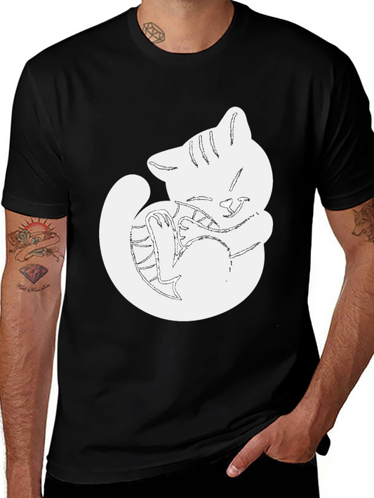Cute Cat Outline Black T-Shirt