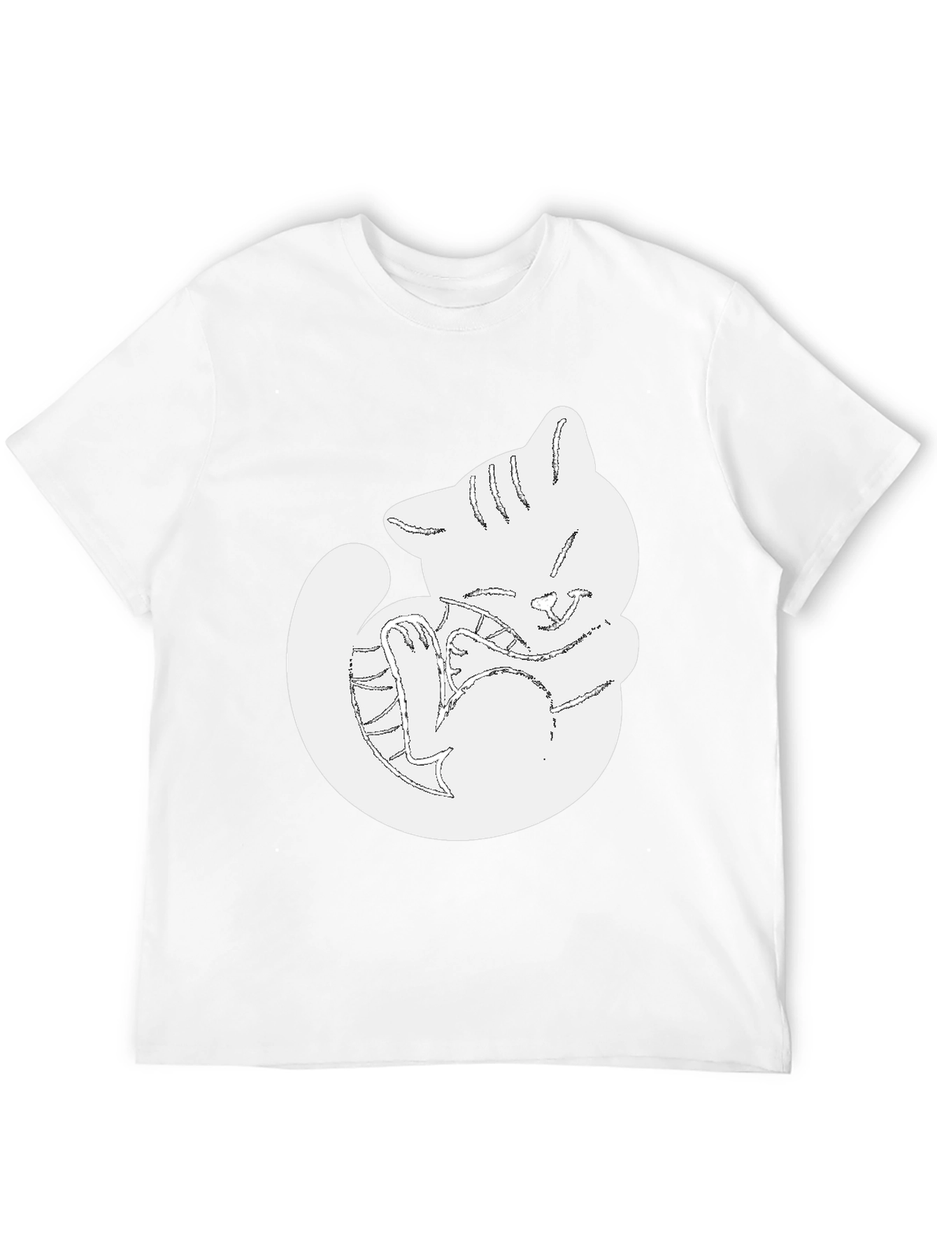 Cute Cat Outline Black T-Shirt