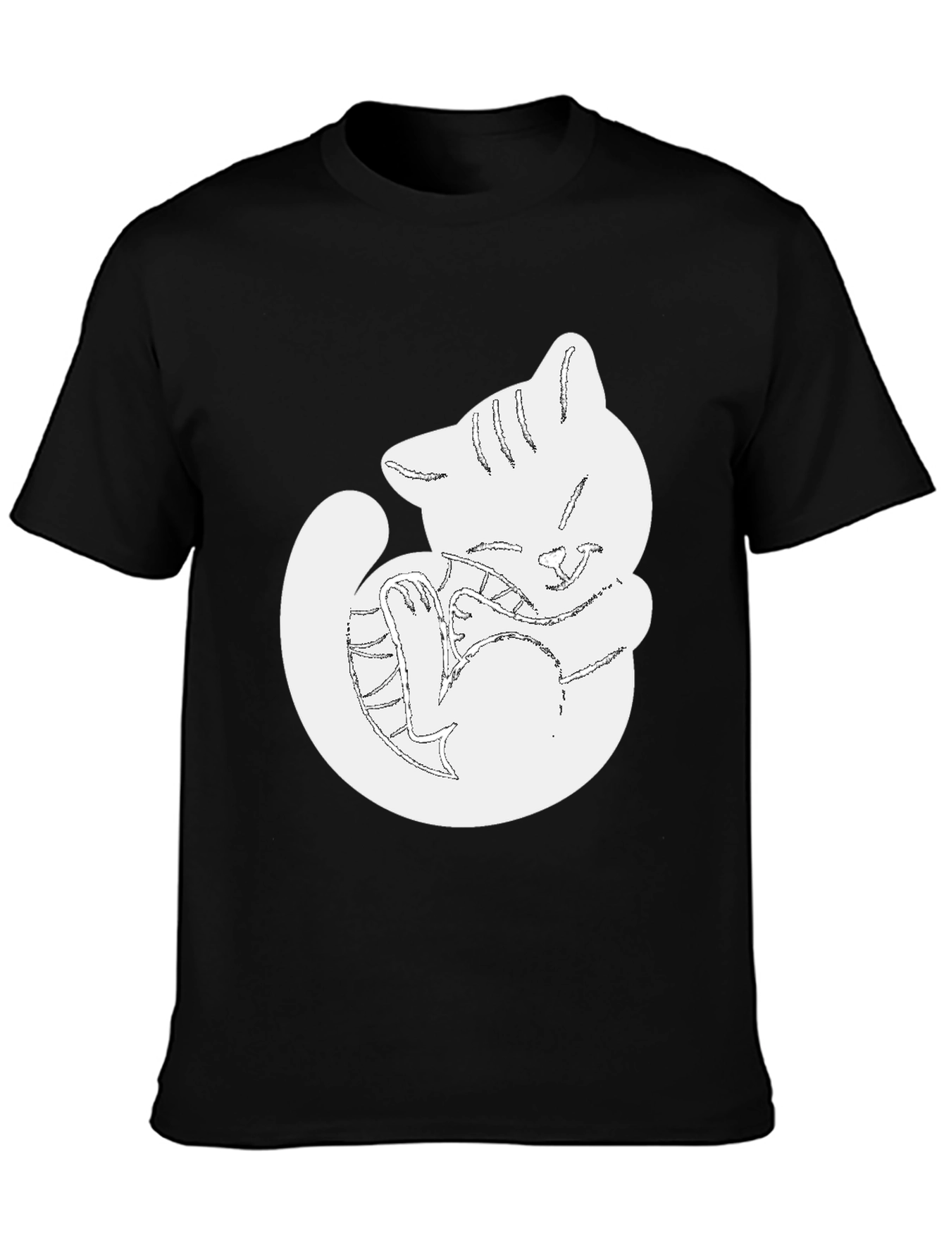 Cute Cat Outline Black T-Shirt
