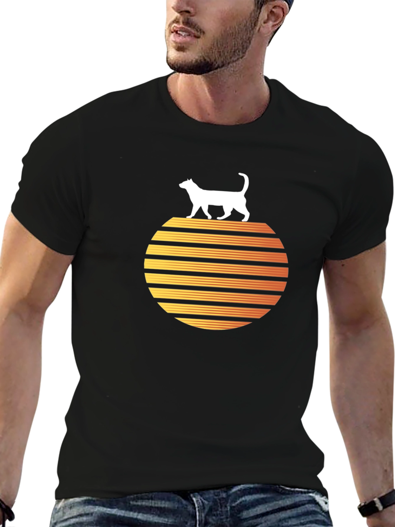 Retro Cat Sunset Graphic Tee