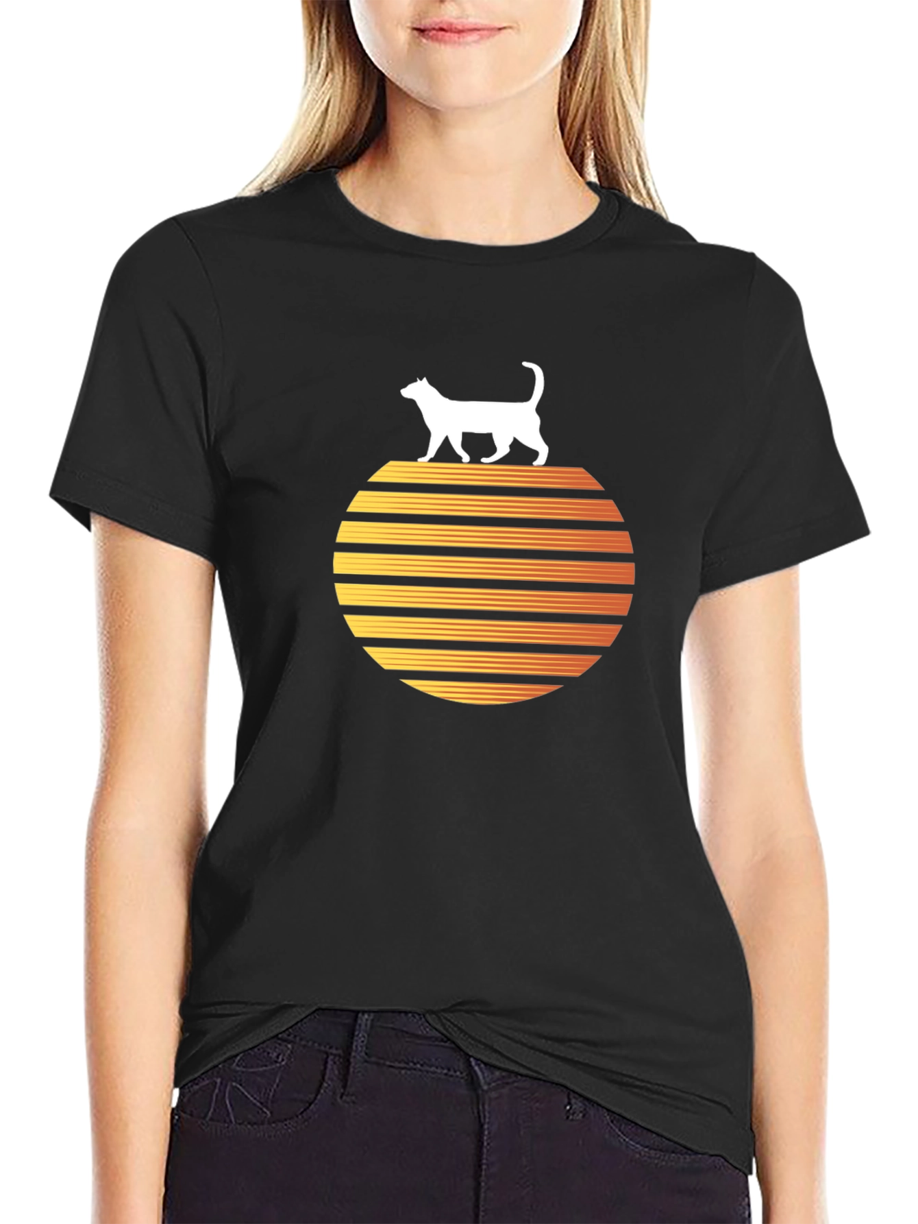 Retro Cat Sunset Graphic Tee