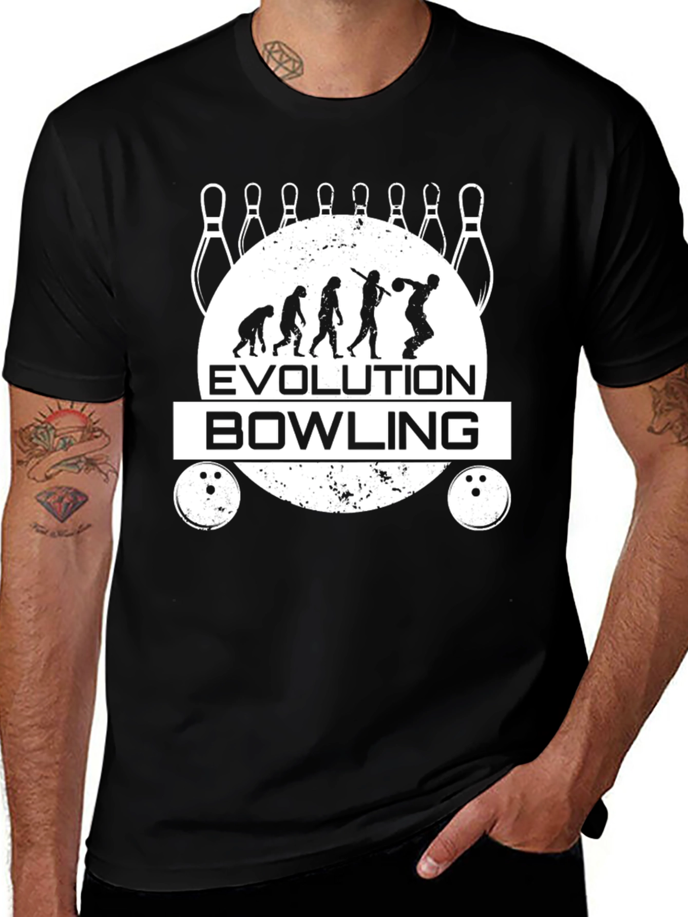 Evolution of Bowling Black Graphic Tee