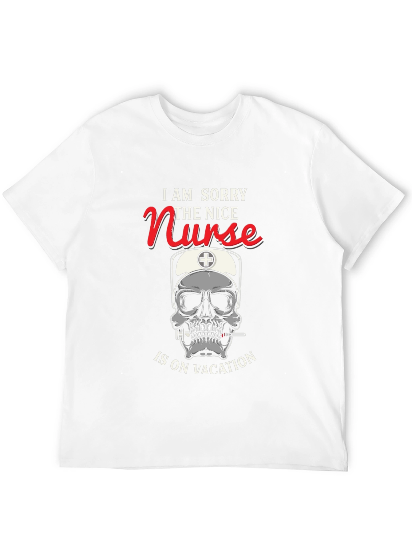 Funny Nurse Skull Graphic T-Shirt - Vacation Mode