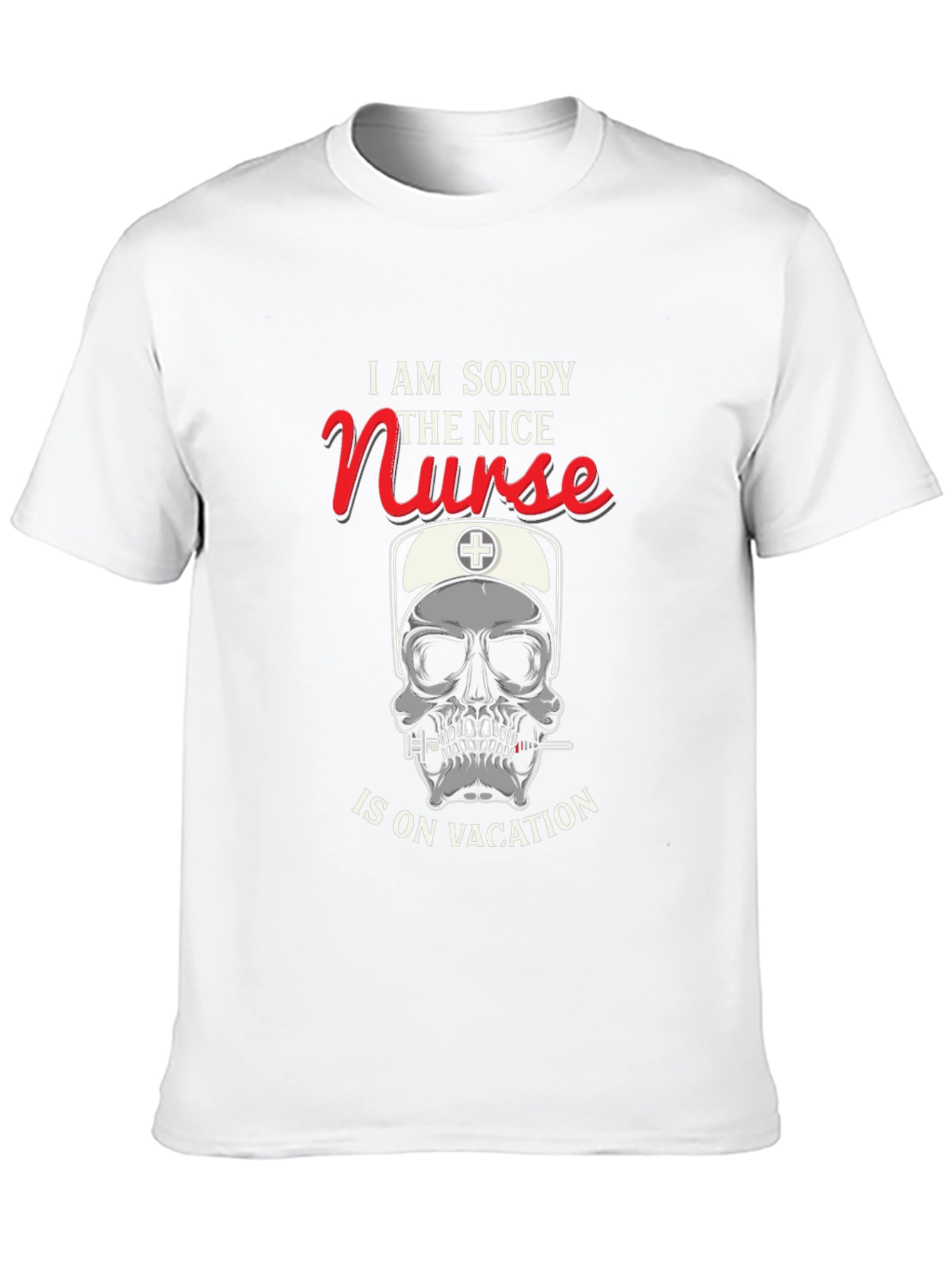 Funny Nurse Skull Graphic T-Shirt - Vacation Mode