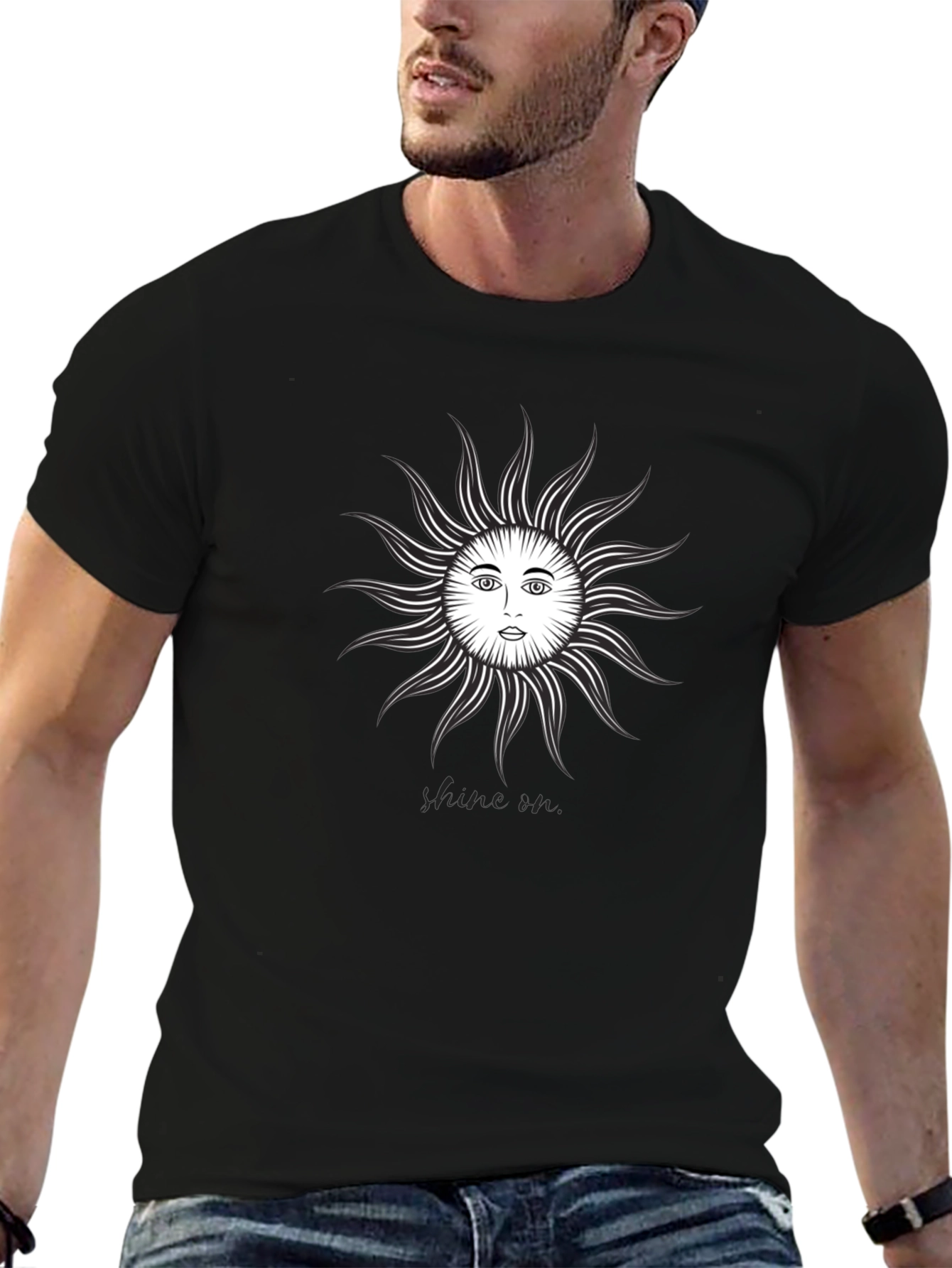 Sun Face Graphic Tee - Black Cotton T-Shirt
