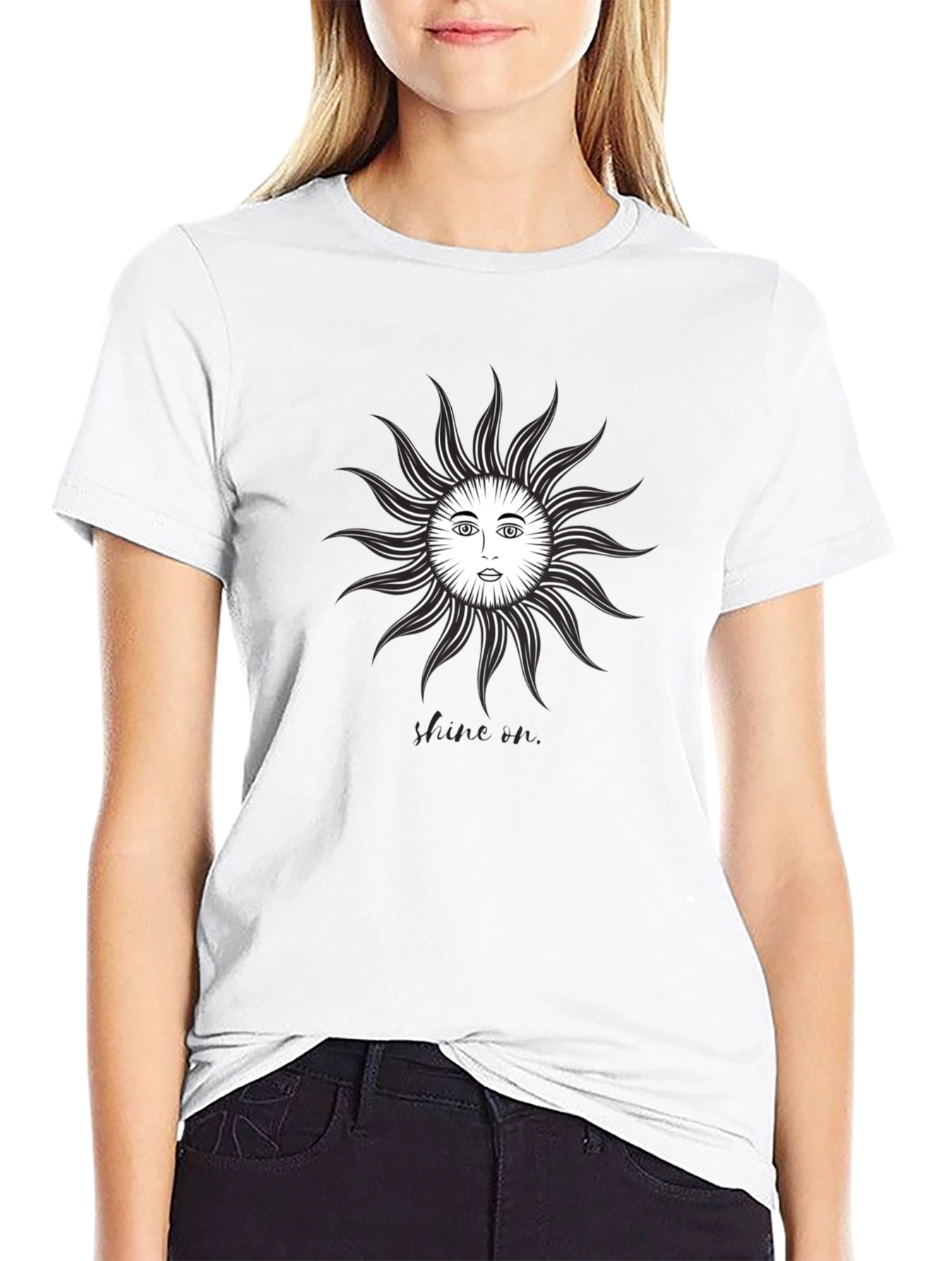 Sun Face Graphic Tee - Black Cotton T-Shirt