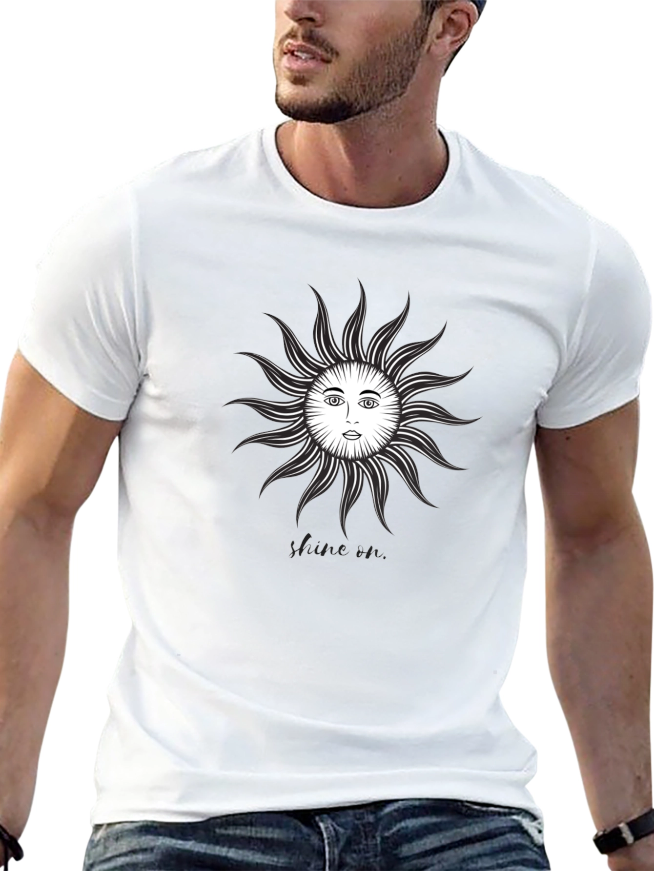 Sun Face Graphic Tee - Black Cotton T-Shirt