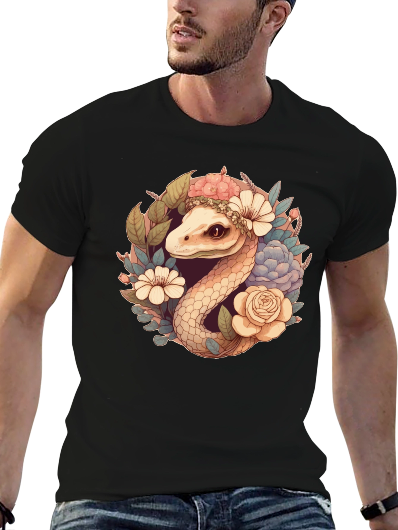 Floral Snake Graphic Tee - Stylish Comfort