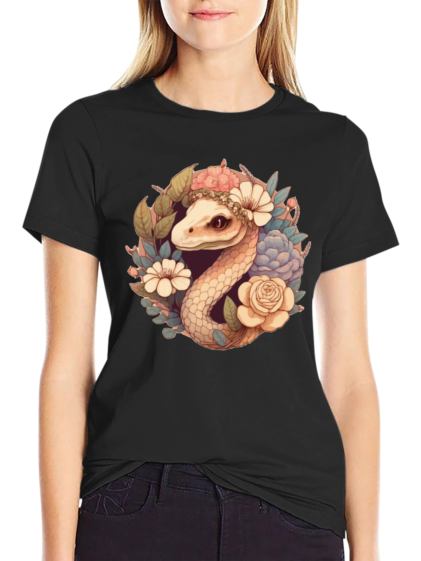 Floral Snake Graphic Tee - Stylish Comfort