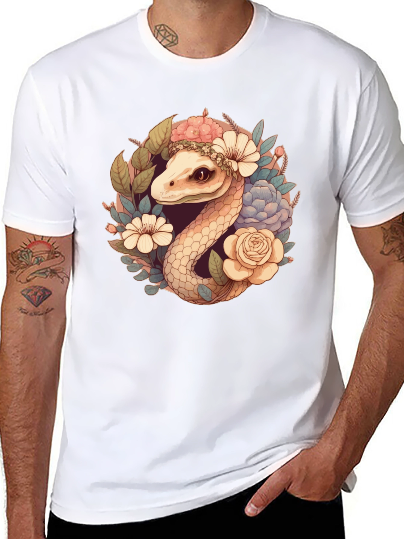 Floral Snake Graphic Tee - Stylish Comfort