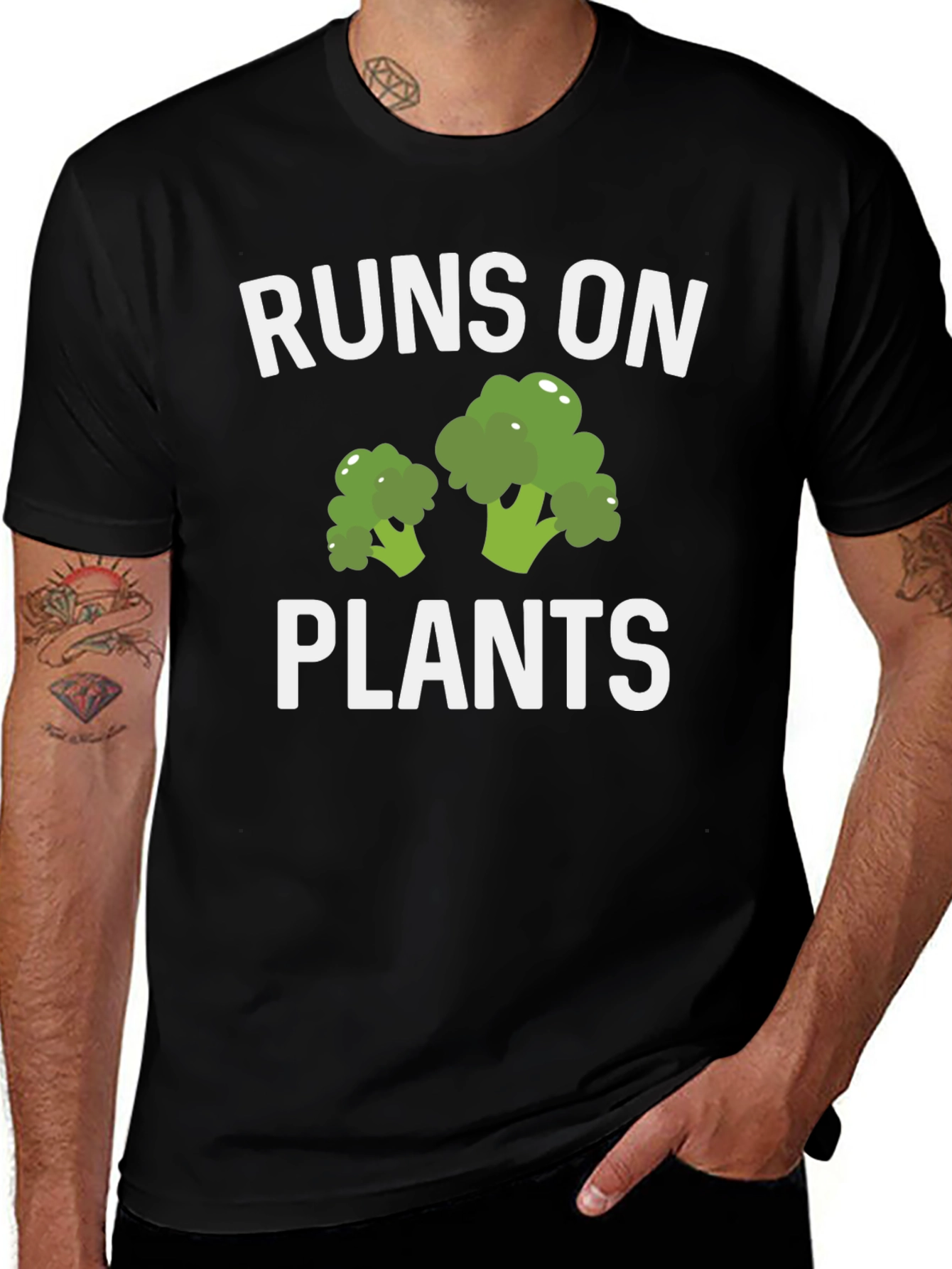 Runs On Plants T-Shirt Vegan Broccoli Graphic Tee