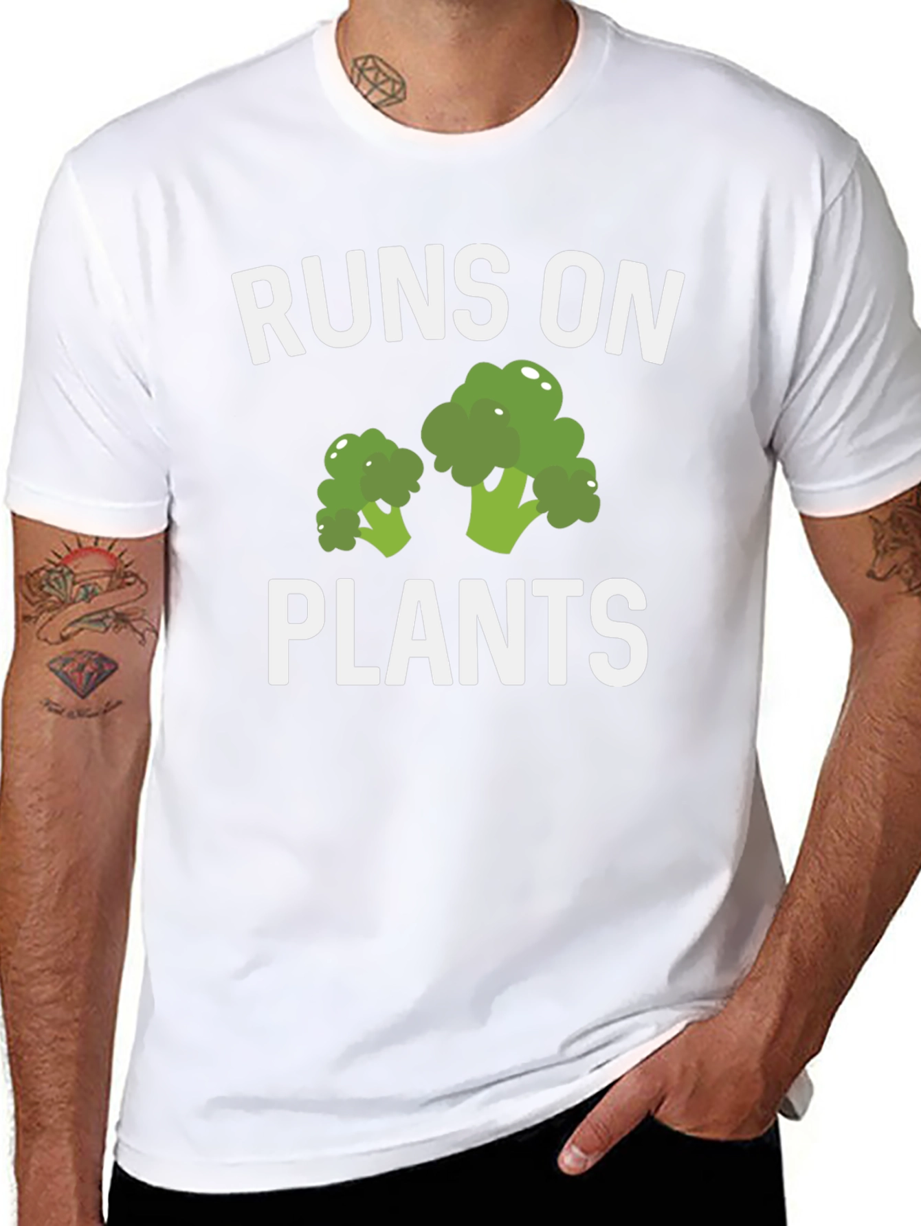 Runs On Plants T-Shirt Vegan Broccoli Graphic Tee