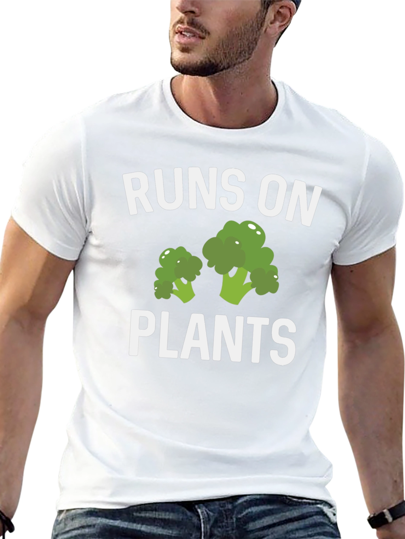 Runs On Plants T-Shirt Vegan Broccoli Graphic Tee