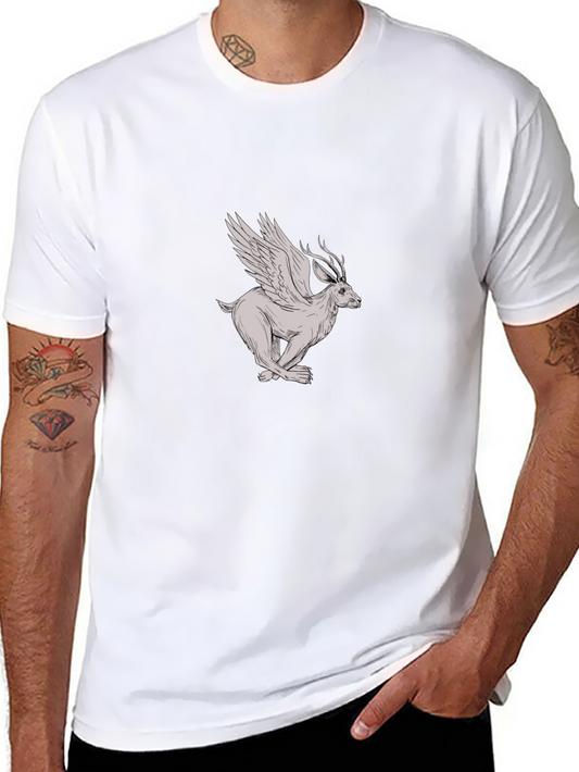 Winged Deer Graphic Tee - Black Cotton Shirt