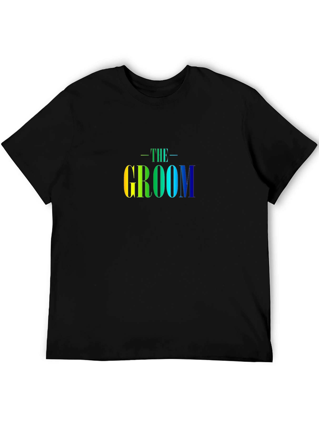 The Groom T-Shirt: Rainbow Text Black Tee