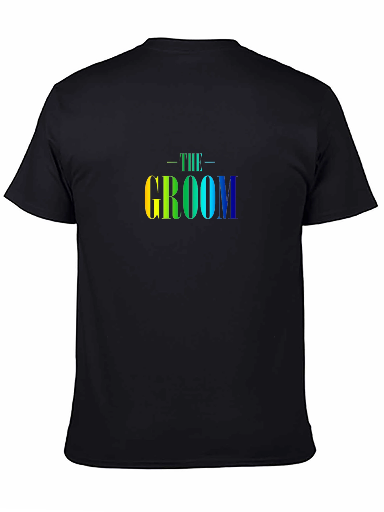 The Groom T-Shirt: Rainbow Text Black Tee