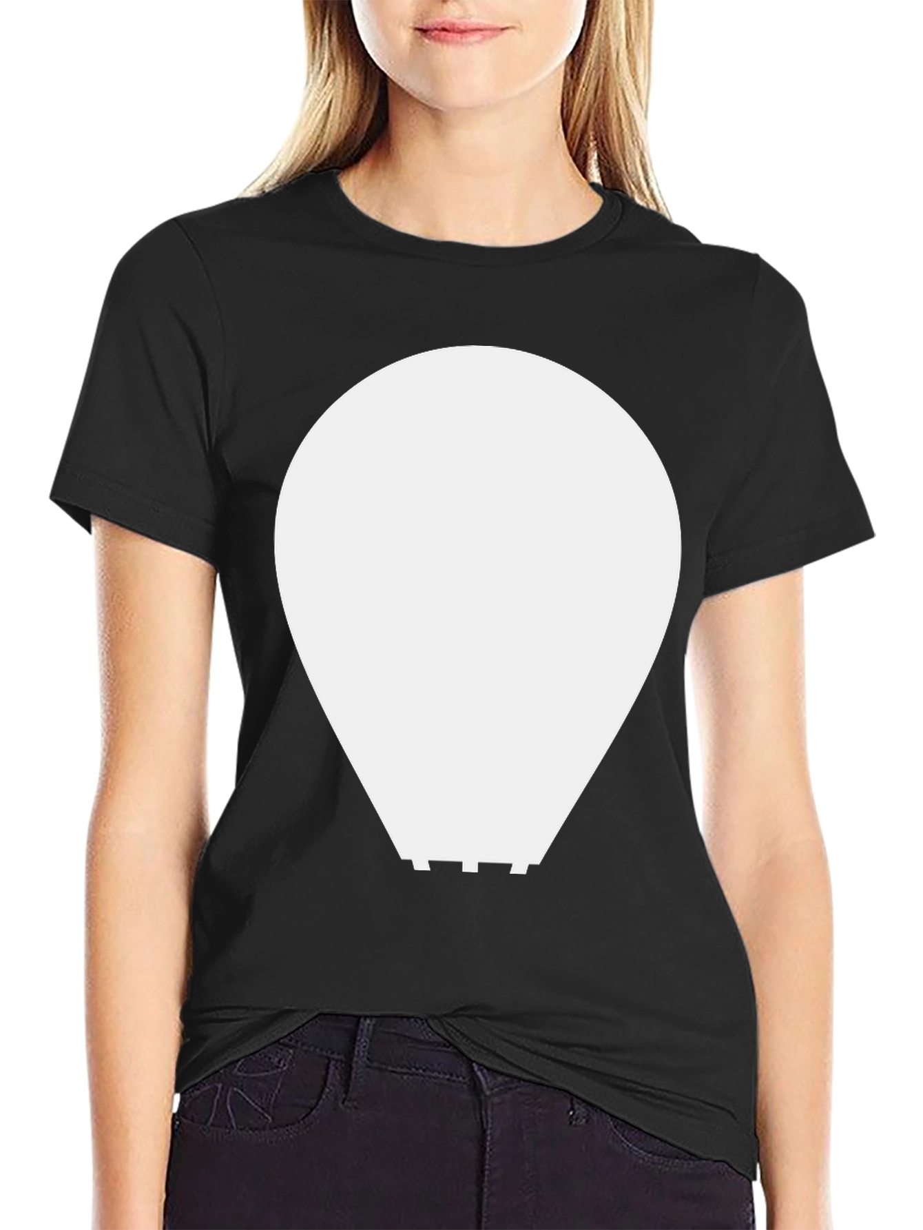Abstract White Graphic on Black Crew Neck Tee