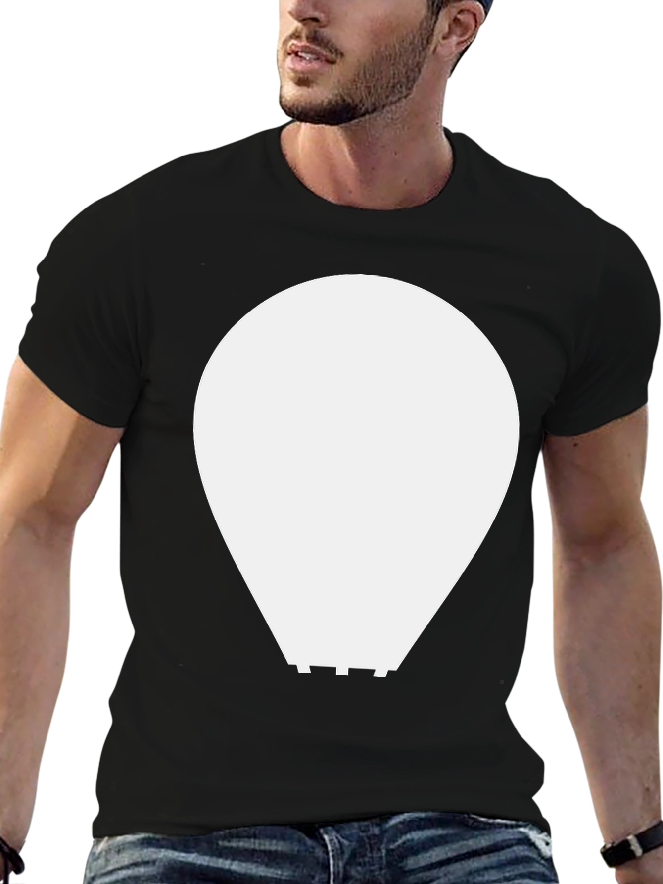 Abstract White Graphic on Black Crew Neck Tee