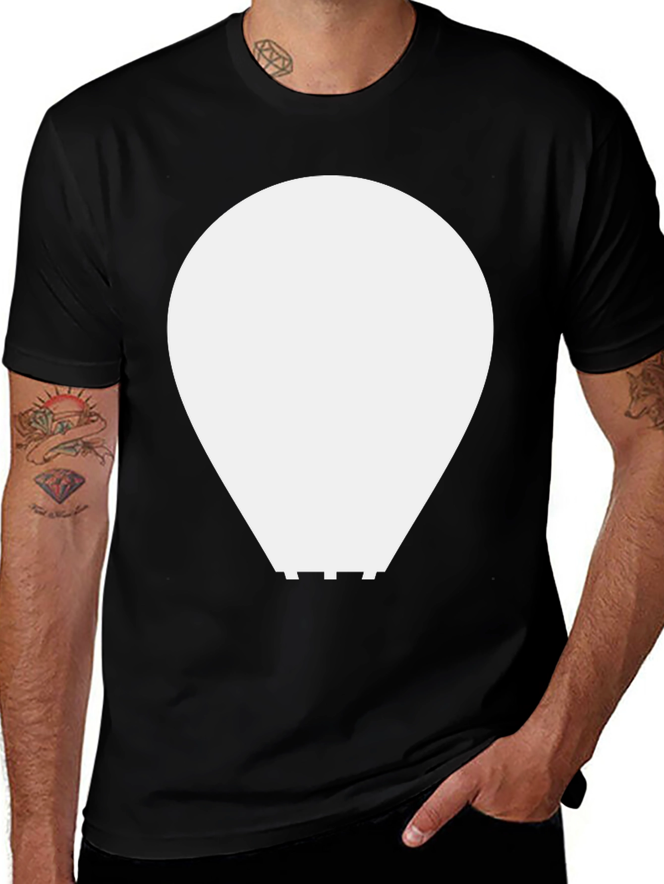 Abstract White Graphic on Black Crew Neck Tee