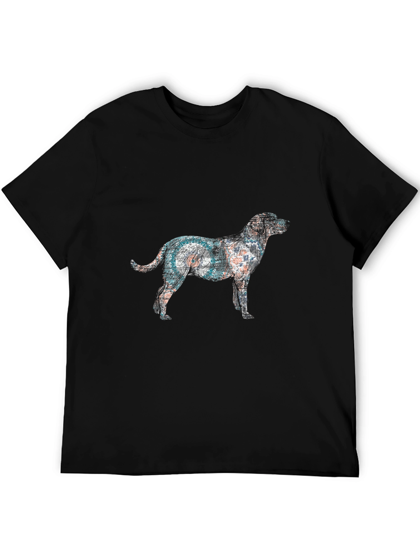 Dog Art Graphic Tee - Black Cotton Casual T-Shirt