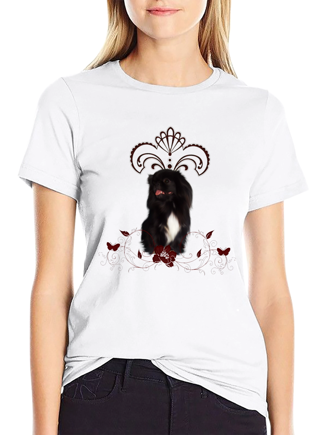 Black Dog T-Shirt With Fleur-De-Lis