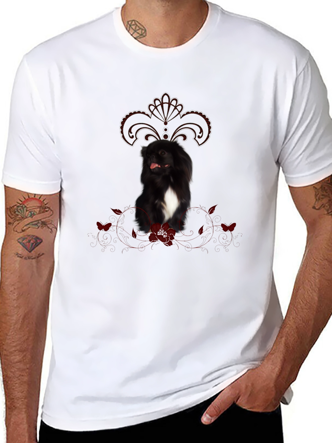 Black Dog T-Shirt With Fleur-De-Lis