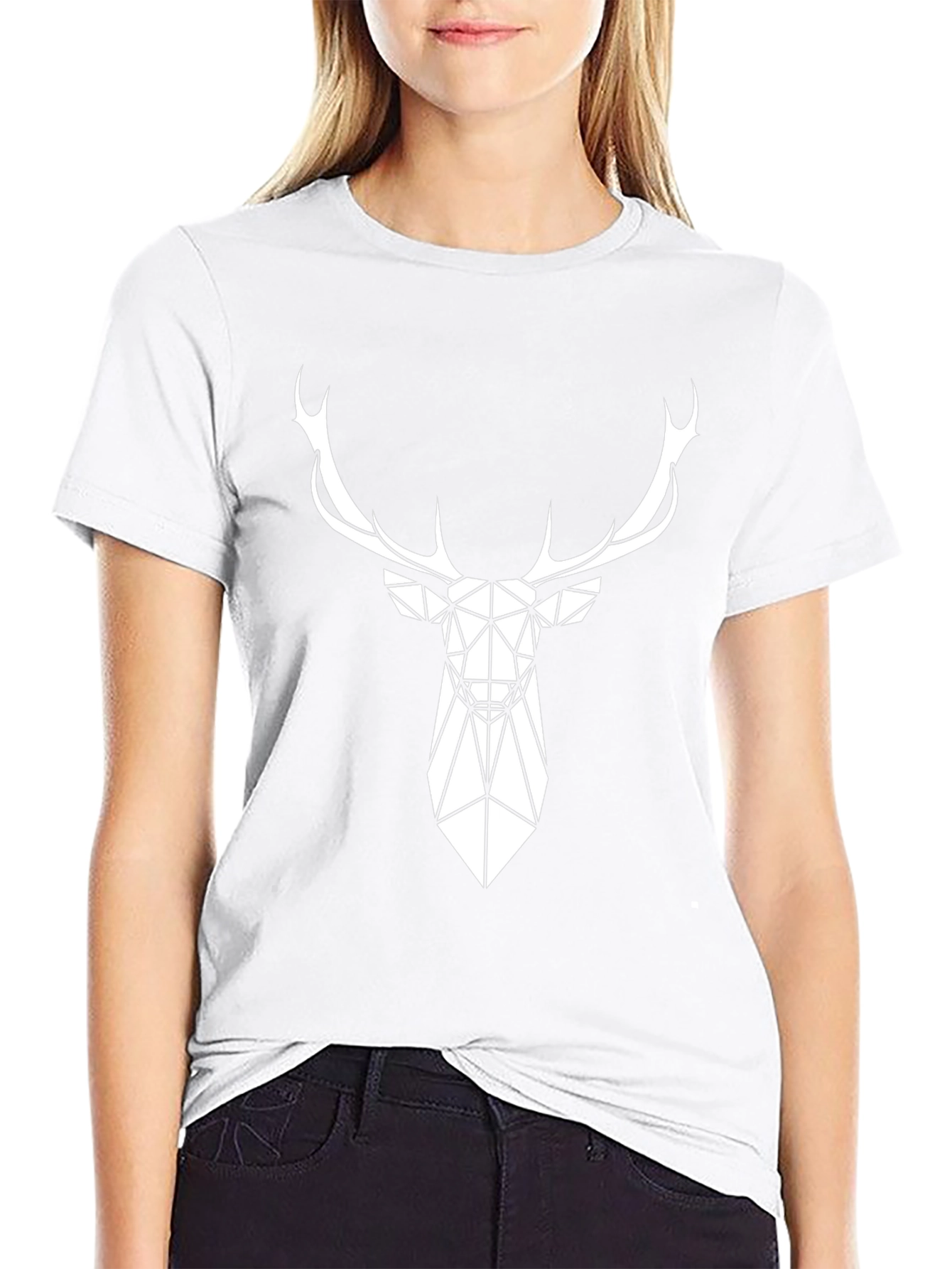 Geometric Deer Graphic Tee - Modern Black T-Shirt