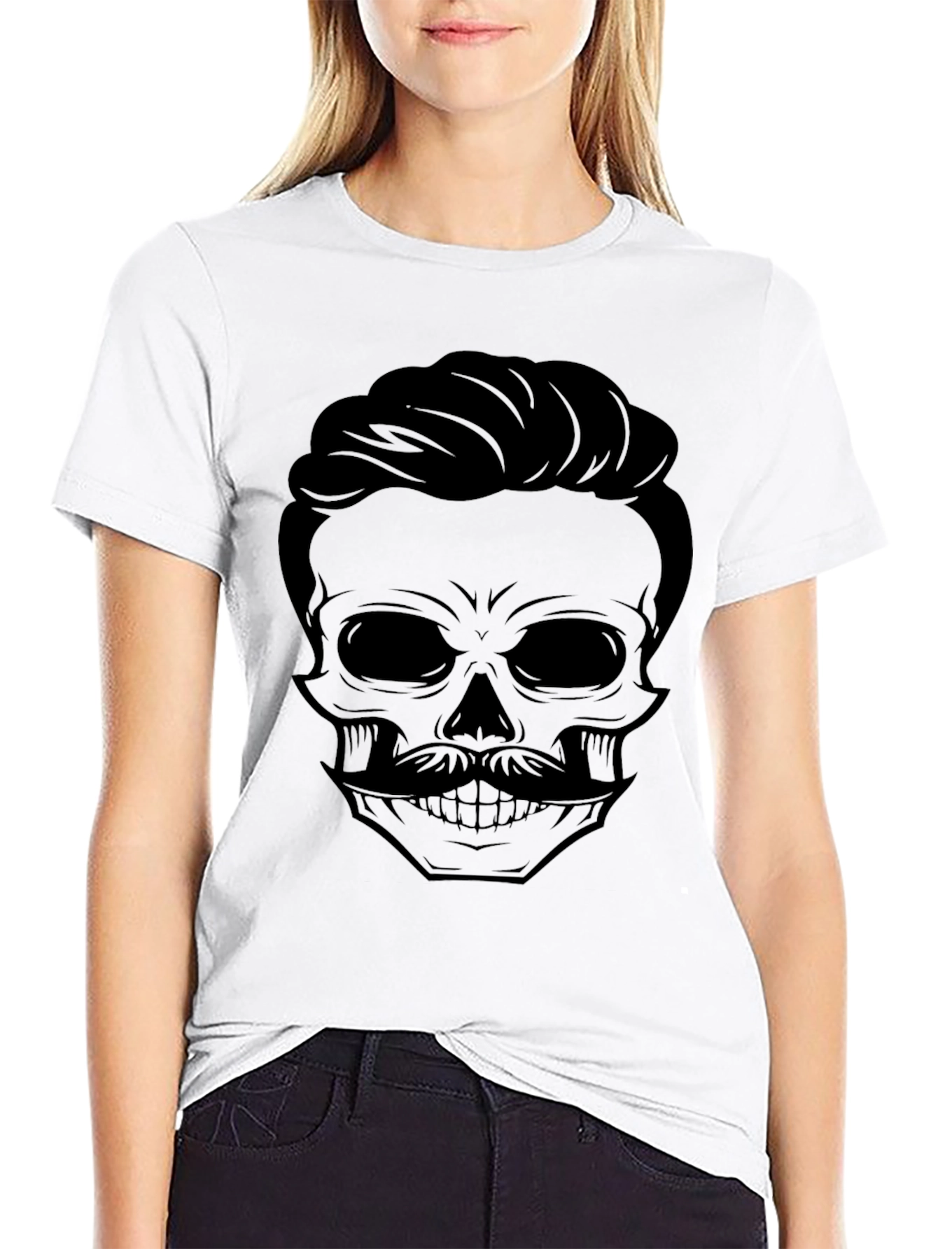 Skull and Mustache Graphic T-Shirt - Mens