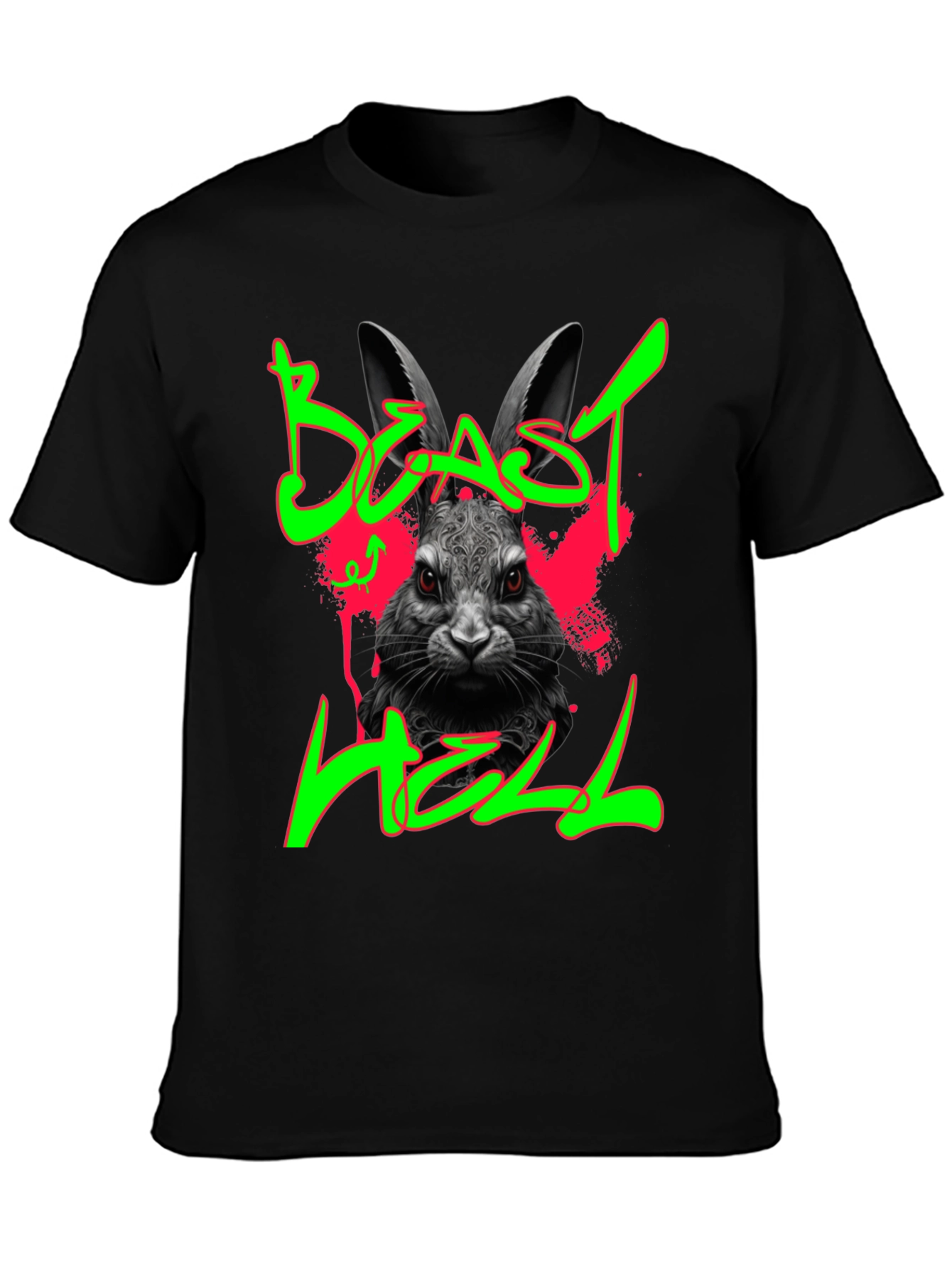 Beast Hell Rabbit Graphic Black T-Shirt