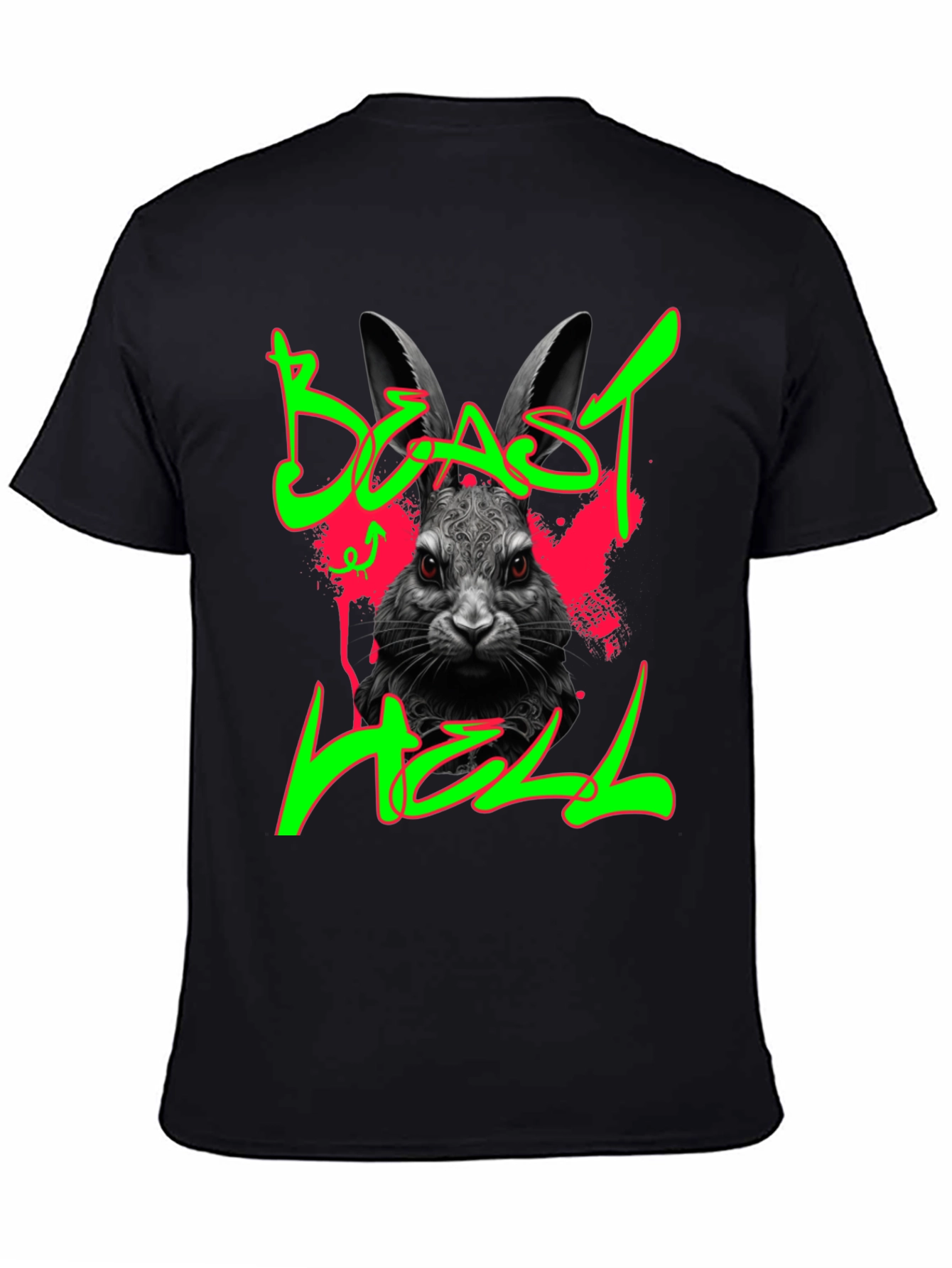 Beast Hell Rabbit Graphic Black T-Shirt